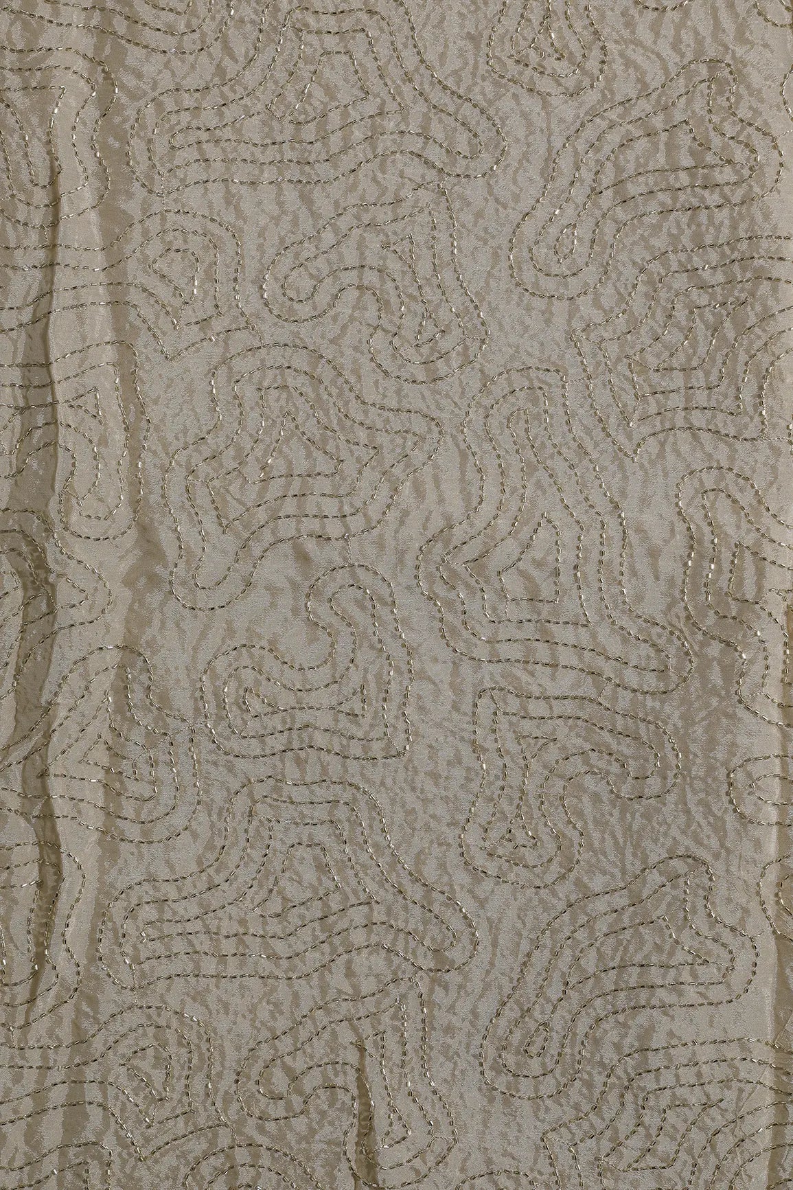 Cut Dana Beads Appealing Abstract Embroidery Work On Beige Chinnon Chiffon Fabric - doeraa