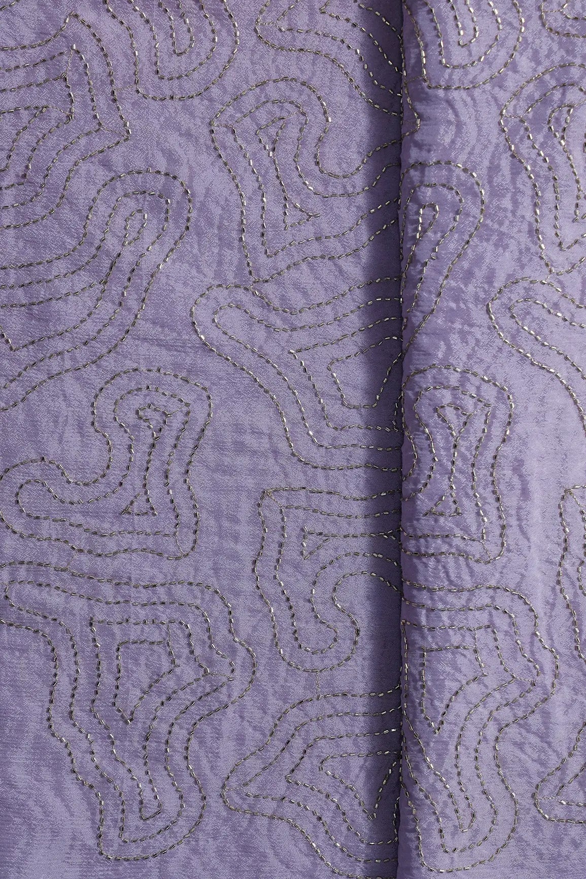 Cut Dana Beads Appealing Abstract Embroidery Work On Lavender Chinnon Chiffon Fabric - doeraa