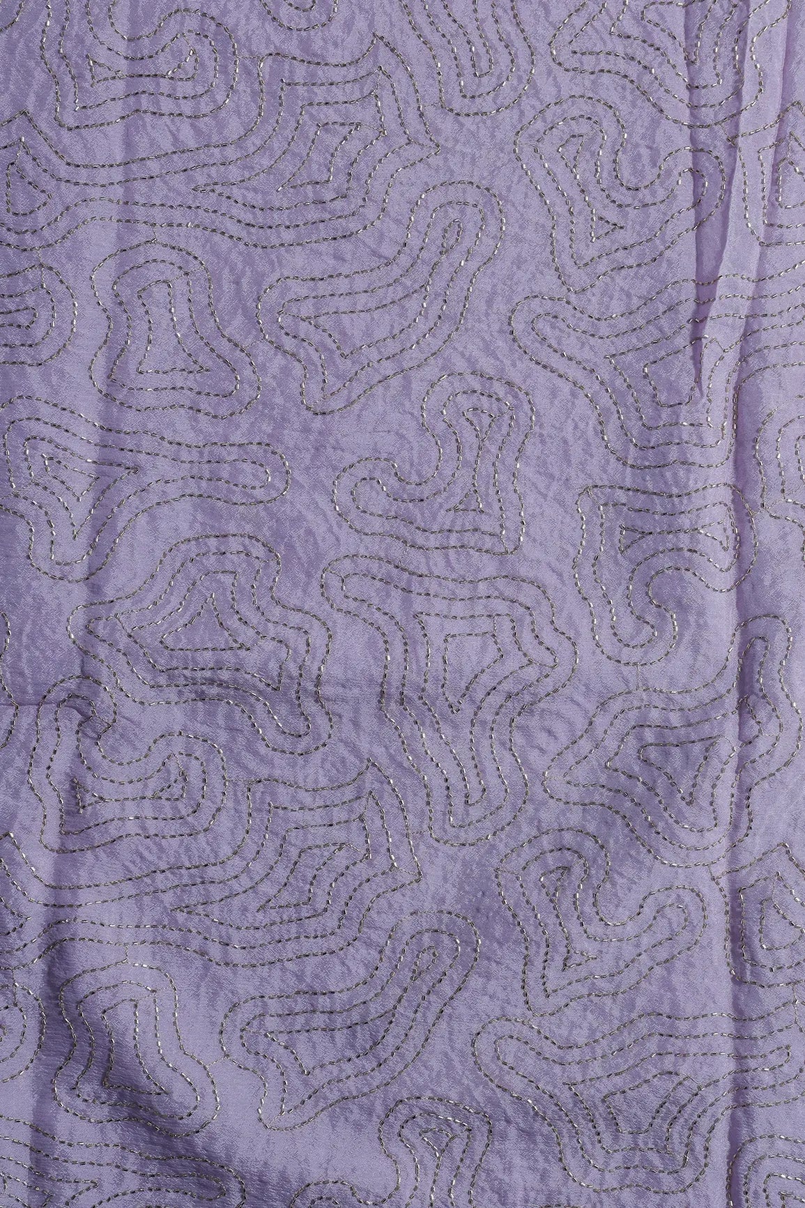 Cut Dana Beads Appealing Abstract Embroidery Work On Lavender Chinnon Chiffon Fabric - doeraa