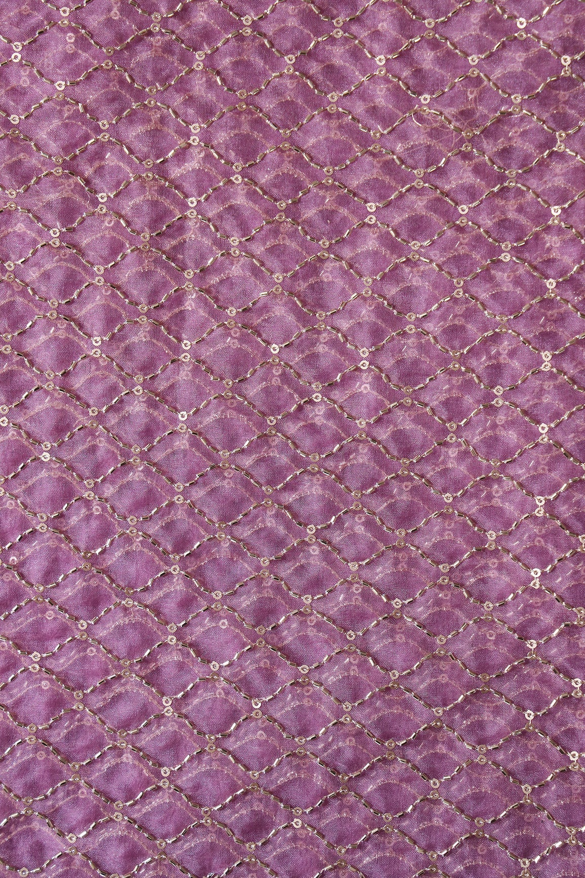 Cut Dana Beads Beautiful Ogee Embroidery On Lavender Organza Fabric - doeraa