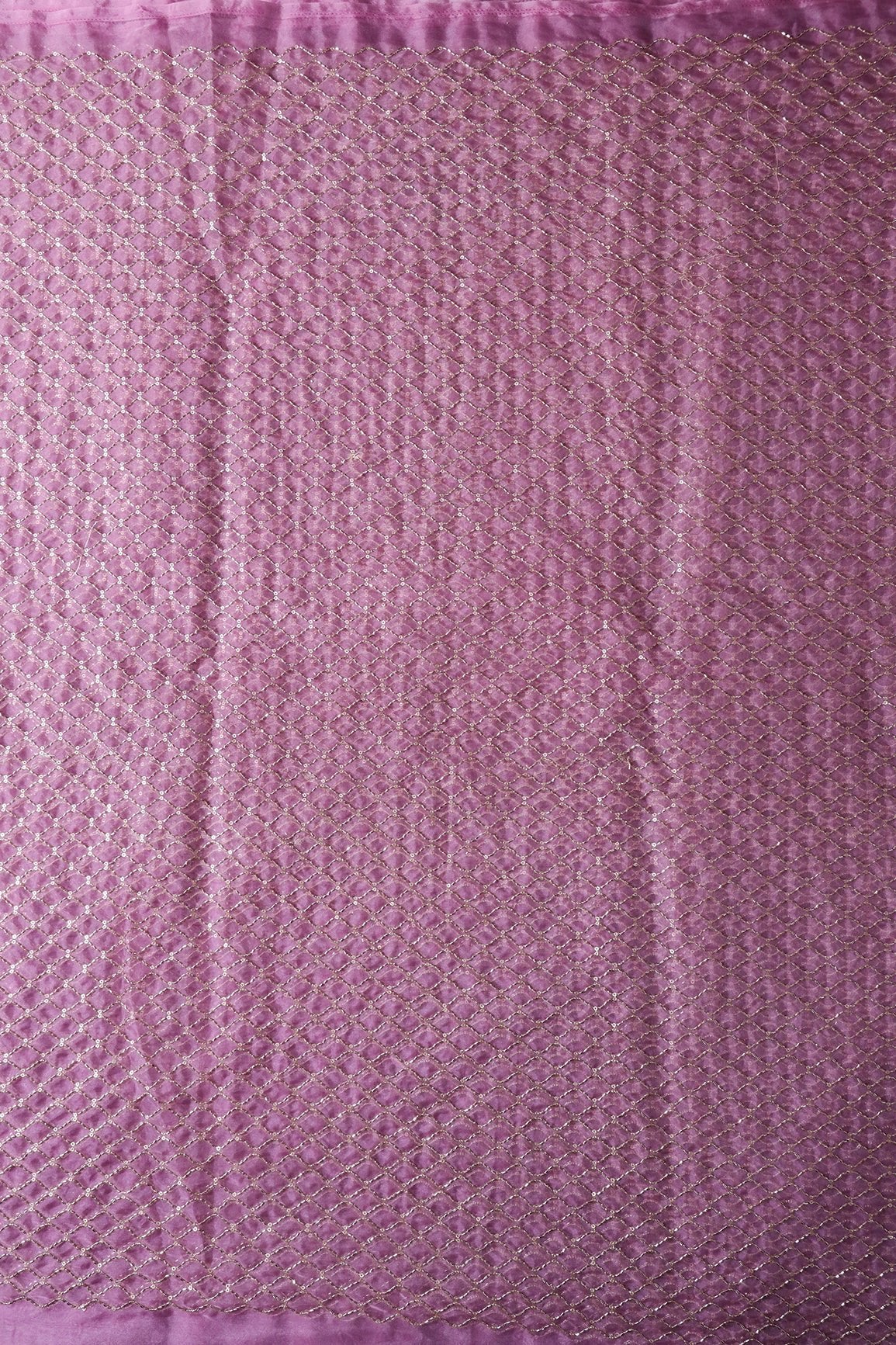 Cut Dana Beads Beautiful Ogee Embroidery On Lavender Organza Fabric - doeraa