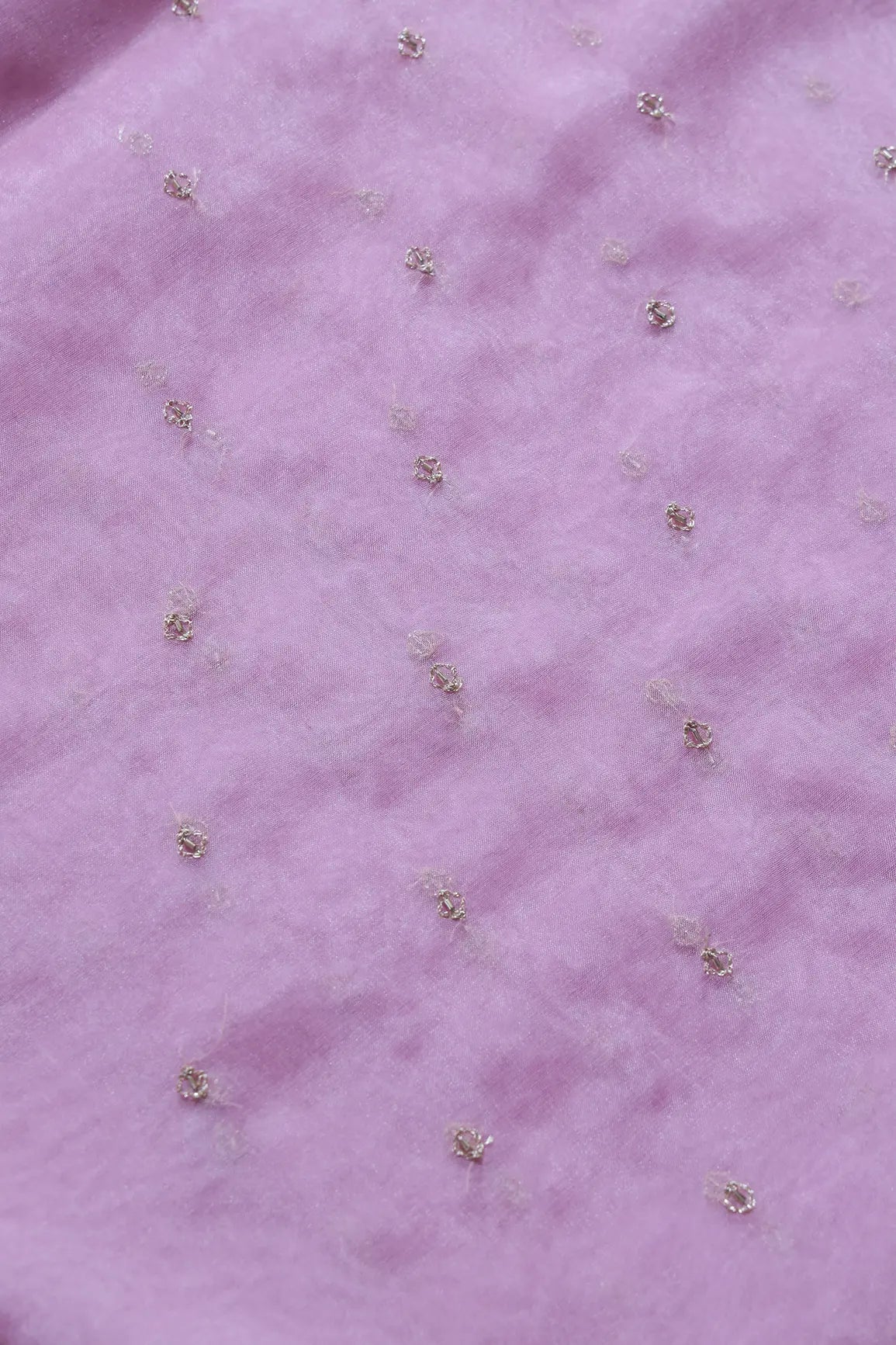Cut Dana Beads With Zari Small Motif Embroidery On Pink Organza Fabric - doeraa