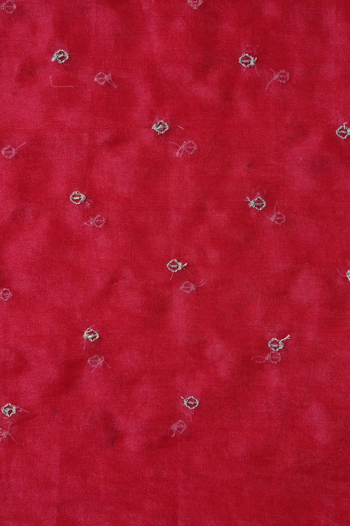 Cut Dana Beads With Zari Small Motif Embroidery On Red Organza Fabric - doeraa