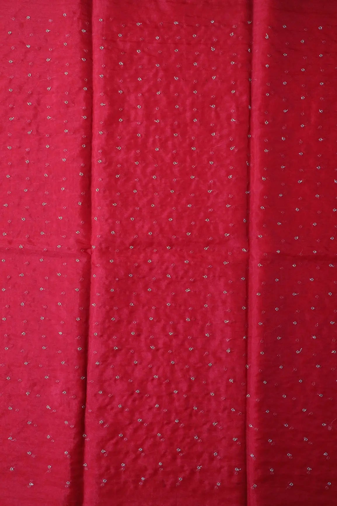 Cut Dana Beads With Zari Small Motif Embroidery On Red Organza Fabric - doeraa
