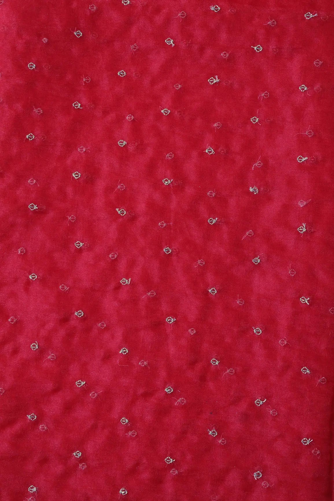 Cut Dana Beads With Zari Small Motif Embroidery On Red Organza Fabric - doeraa