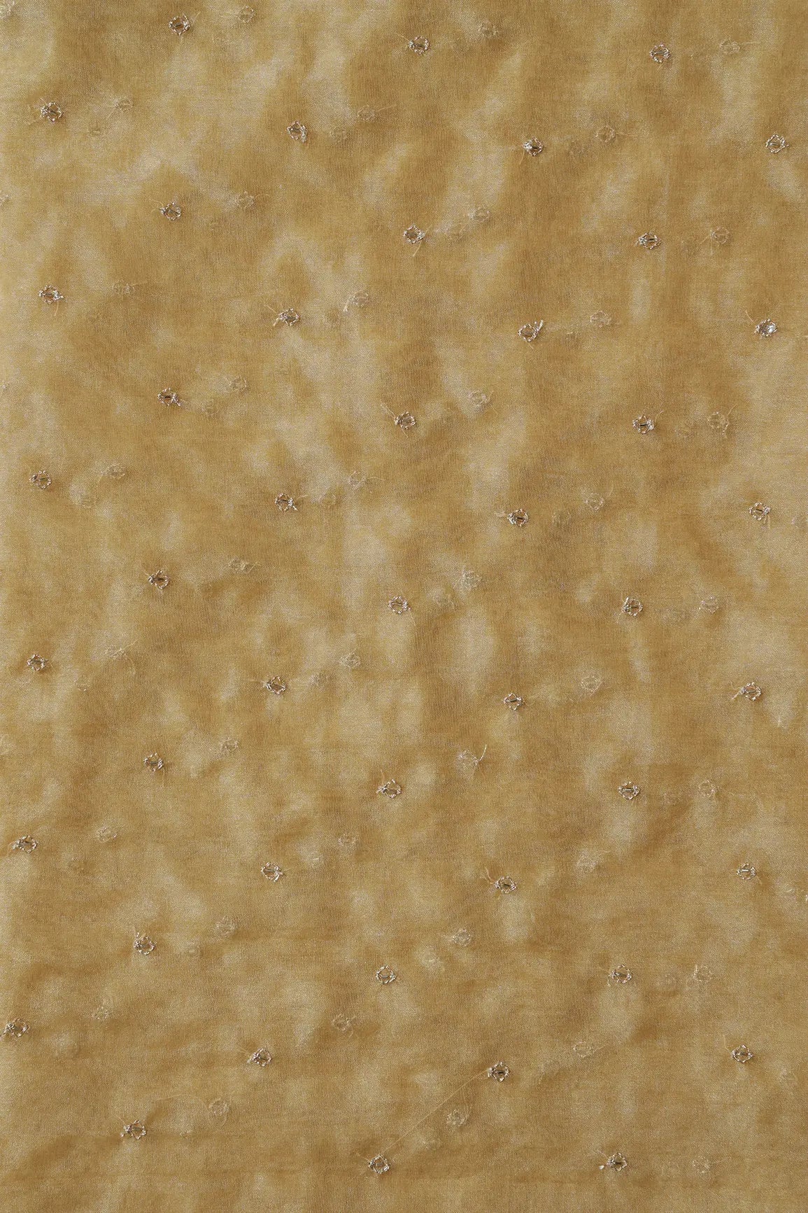 Cut Dana Beads With Zari Small Motif Embroidery On Tan Beige Organza Fabric - doeraa