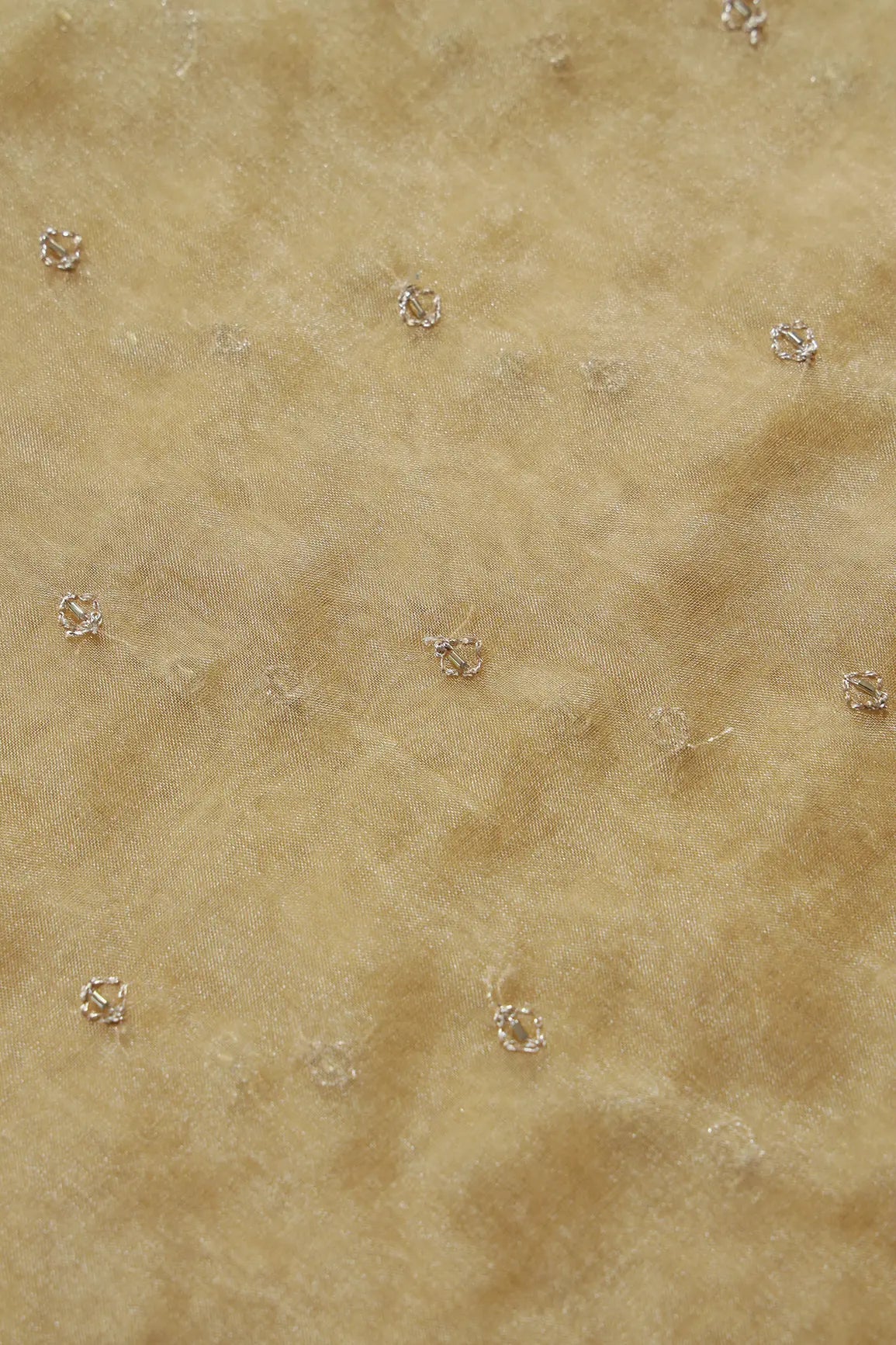 Cut Dana Beads With Zari Small Motif Embroidery On Tan Beige Organza Fabric - doeraa