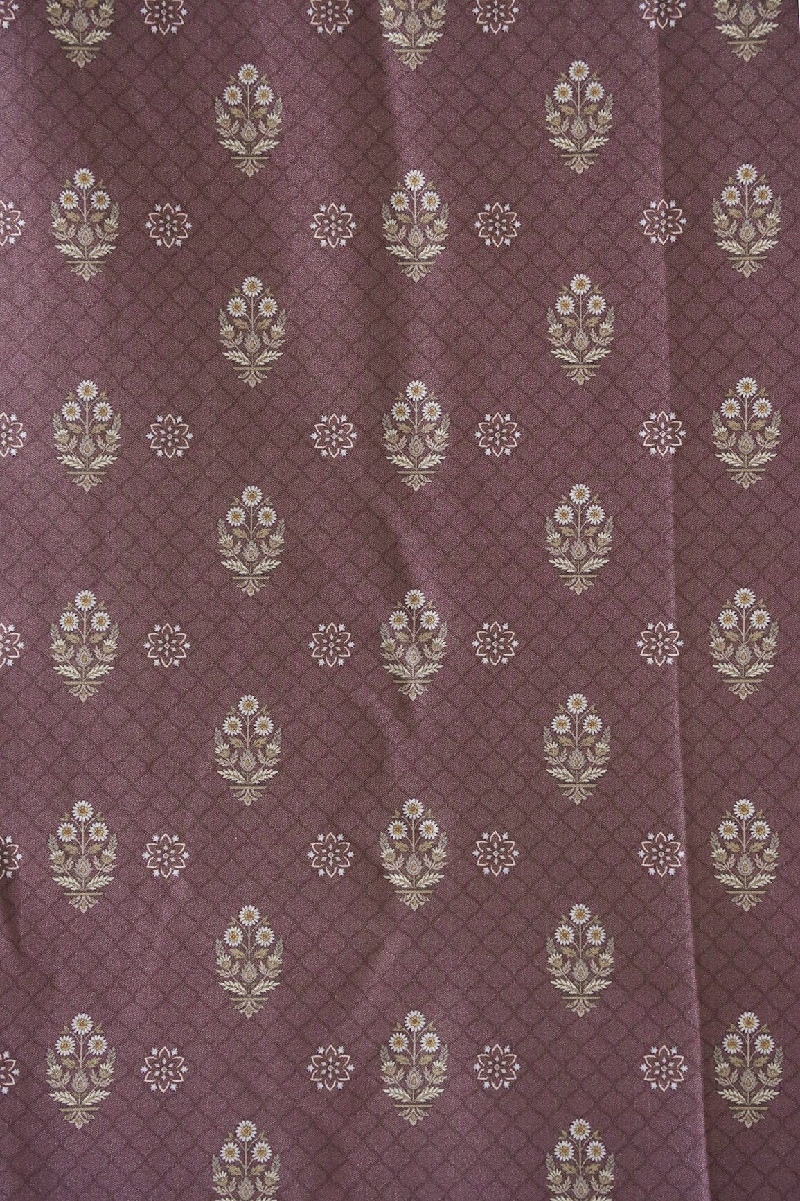 Dark Mauve Floral Butta Pattern Digital Print On Satin Fabric - doeraa