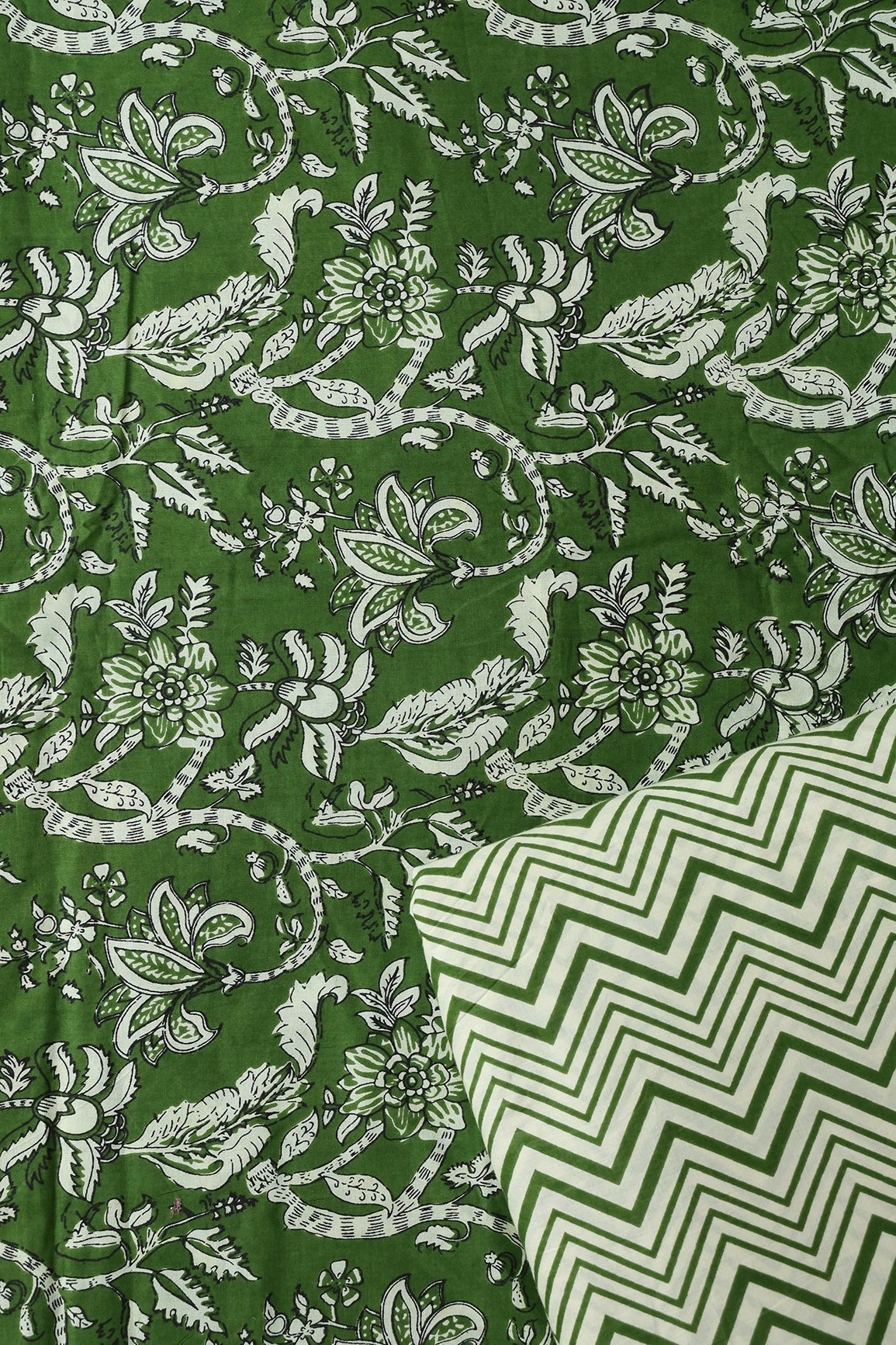 Dark Olive And Cream Pure Cotton Unstitched Suit Set (2 Piece) - doeraa