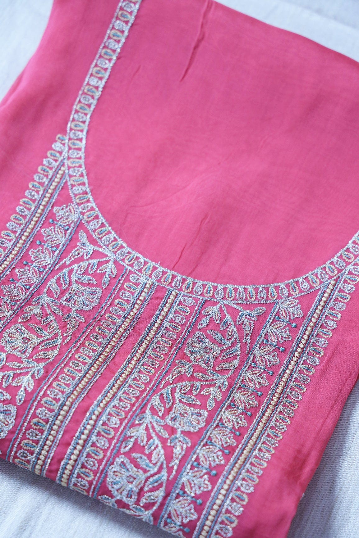 Dark Pink Semi Stitched Pure Organza Suit Set (3 piece) - doeraa