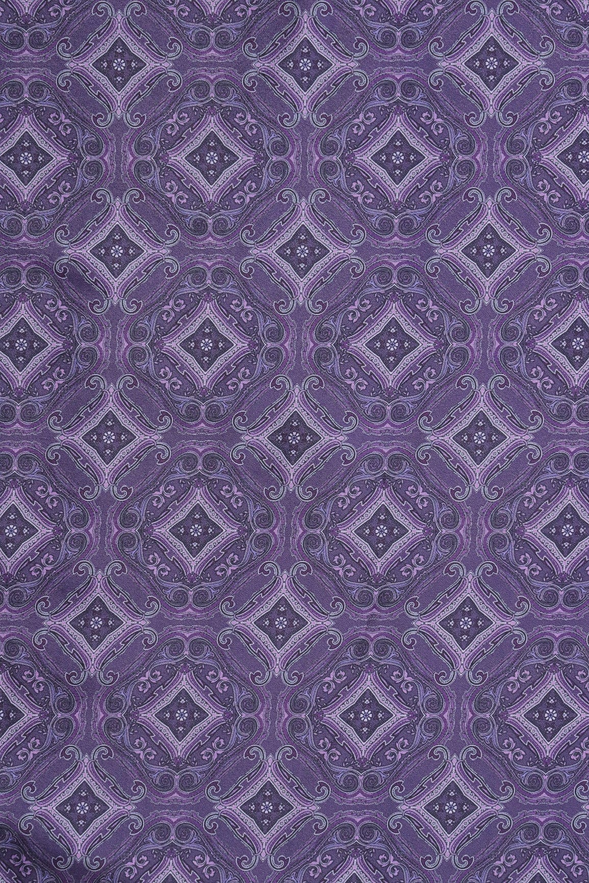 Dark Purple Traditional Pattern Digital Print On Purple French Crepe Fabric - doeraa