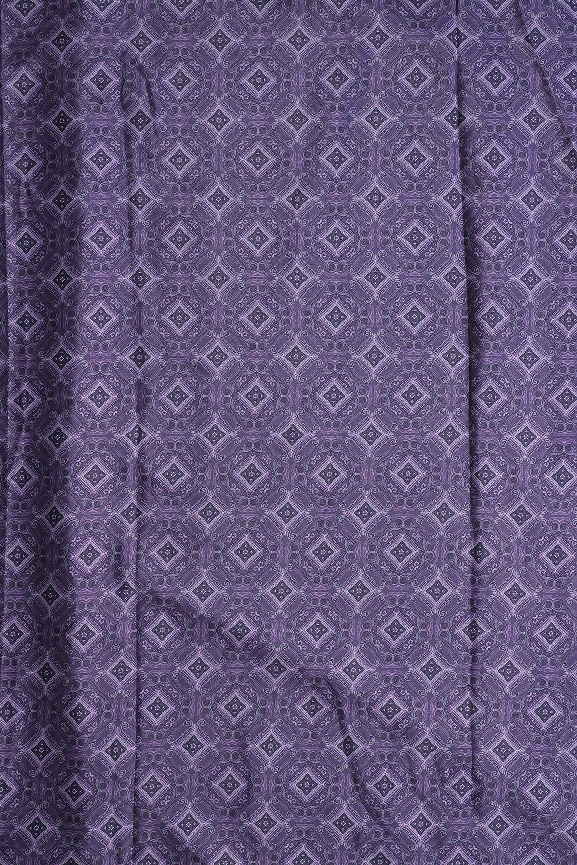 Dark Purple Traditional Pattern Digital Print On Purple French Crepe Fabric - doeraa