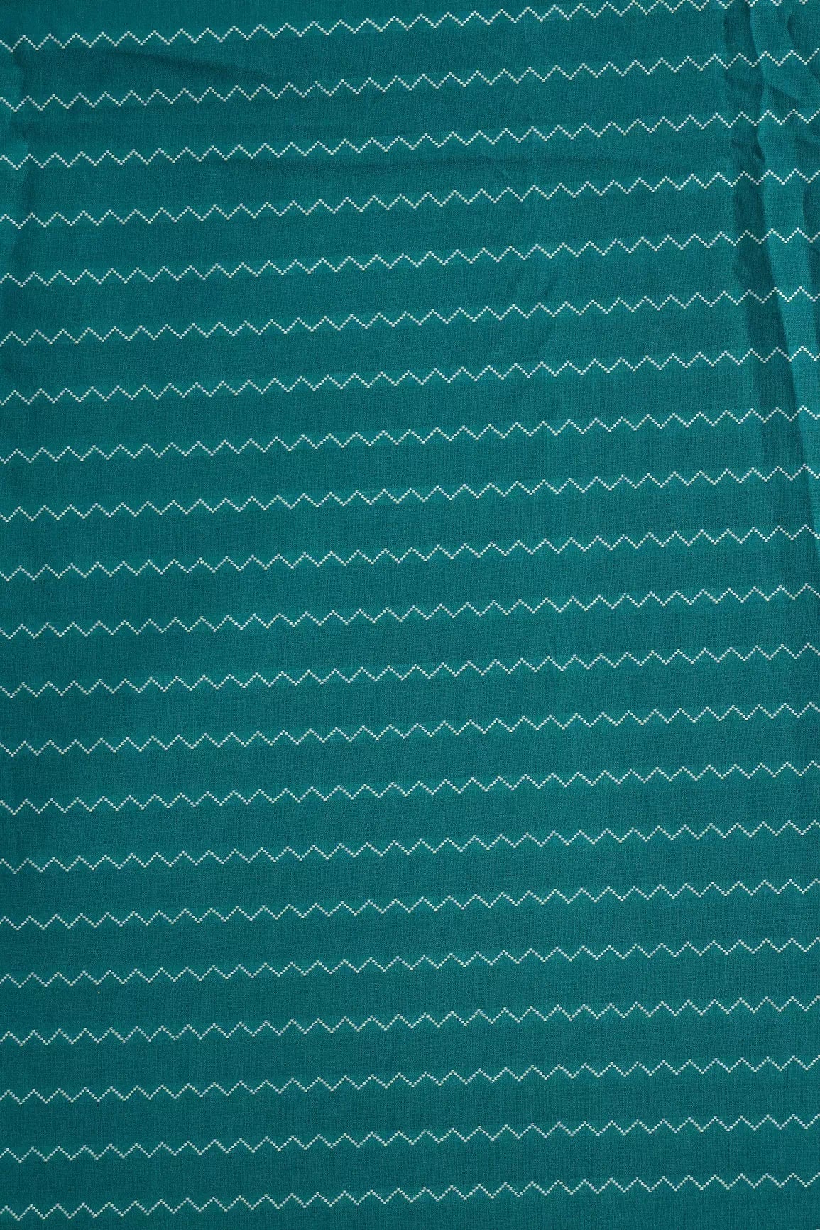 Dark Turquoise And White Chevron Pattern On Handwoven Organic Cotton Fabric - doeraa