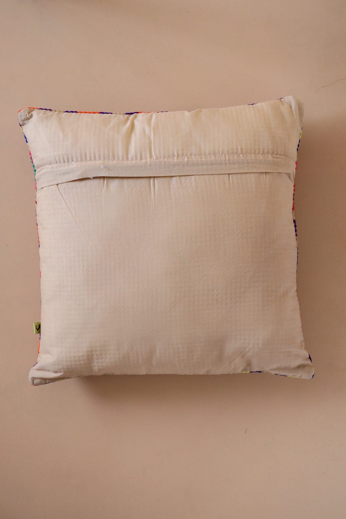 Dotted Pattern Multi-colour Embroidery on Off White cotton Cushion Cover (16*16 inches) - doeraa