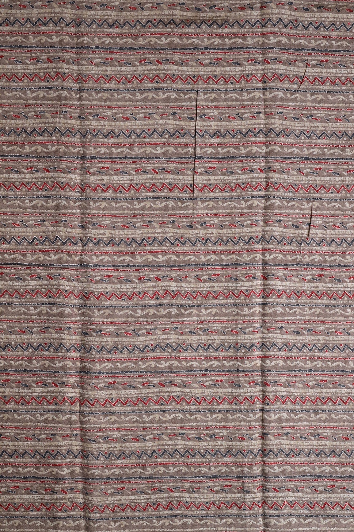 Dusty Brown And Light Beige Stripes Print On Viscose Chanderi Silk Fabric - doeraa