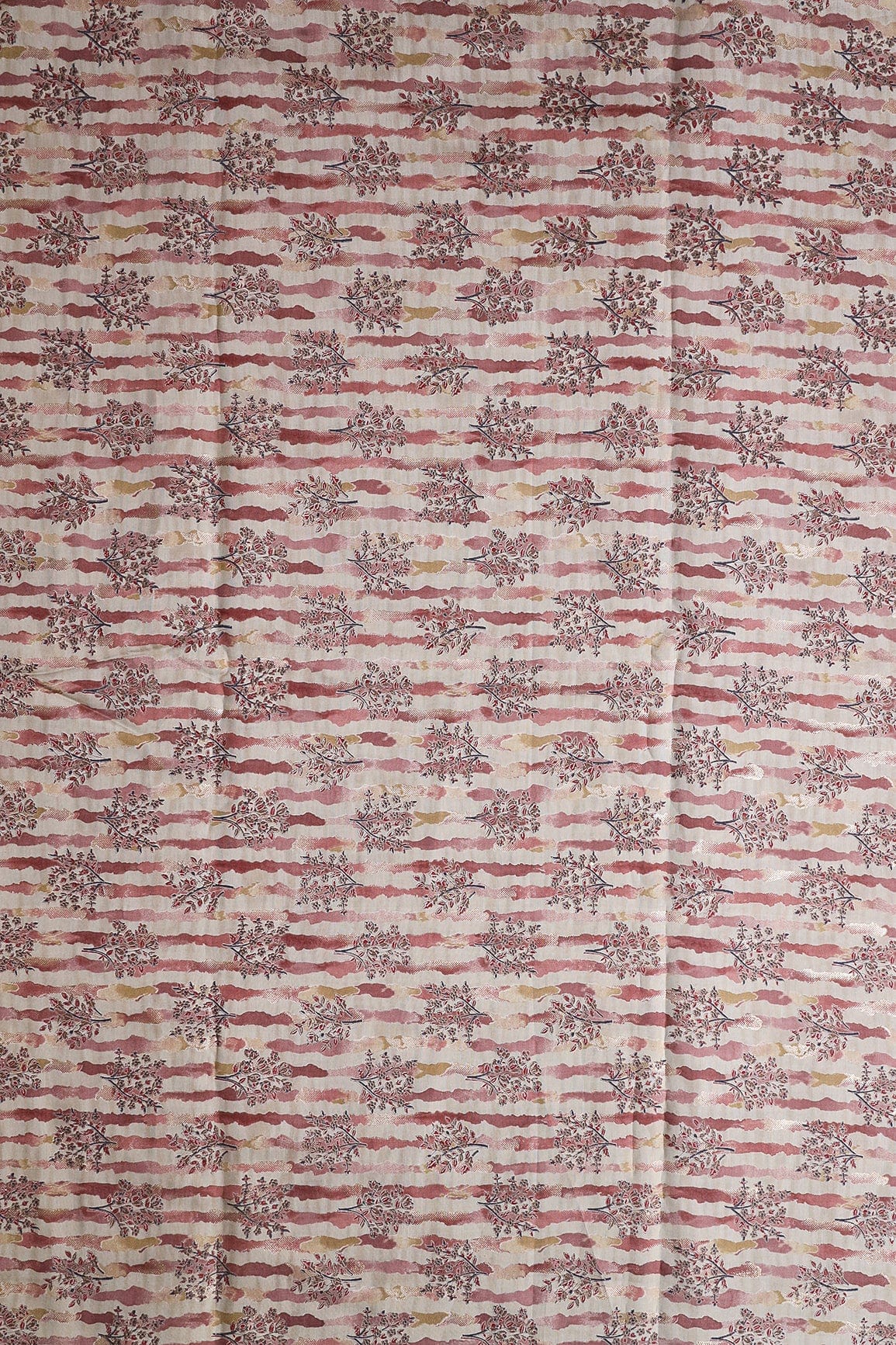 Dusty Pink And Light Beige Foil Floral Print On Viscose Chanderi Silk Fabric - doeraa