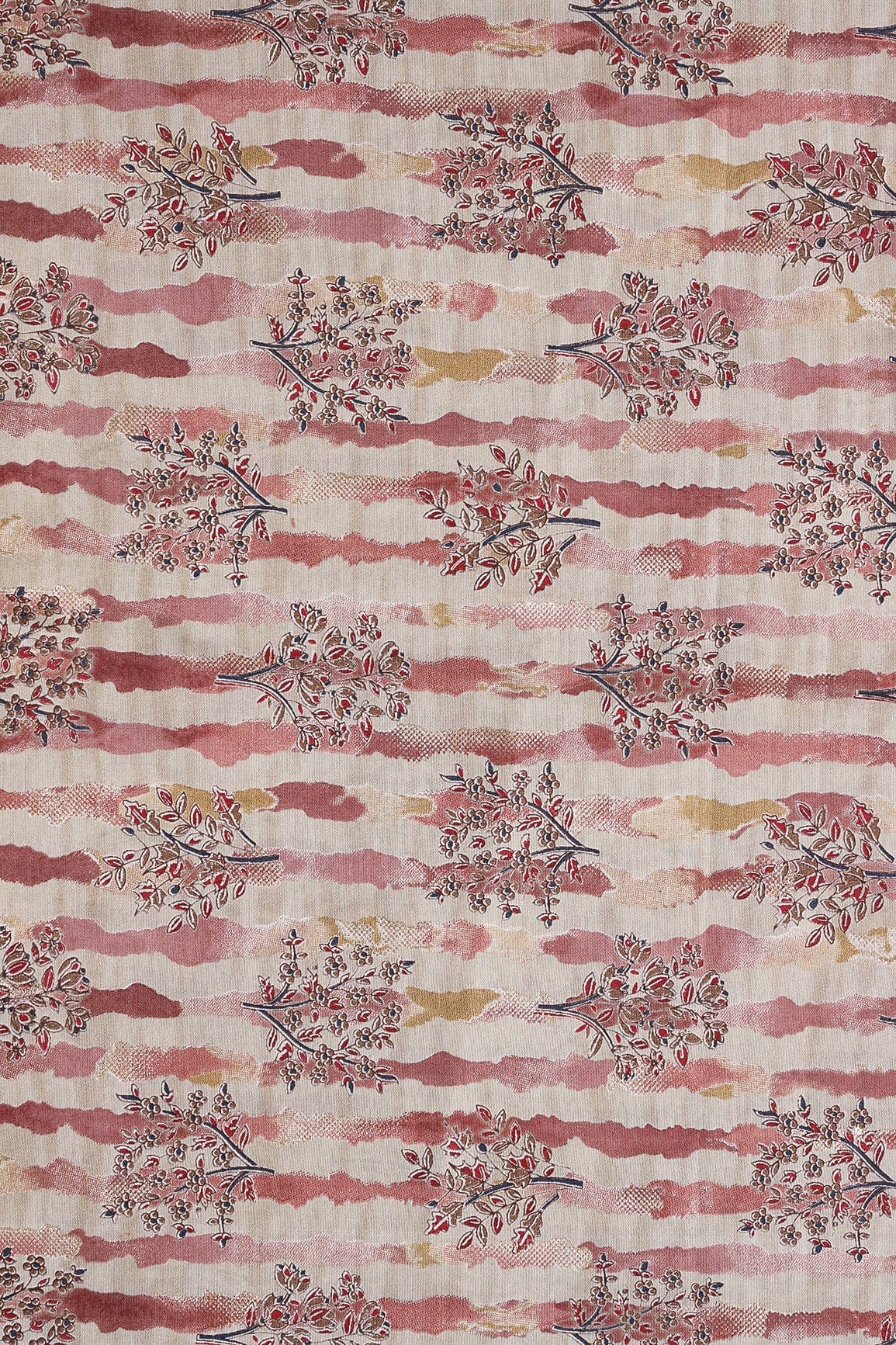 Dusty Pink And Light Beige Foil Floral Print On Viscose Chanderi Silk Fabric - doeraa
