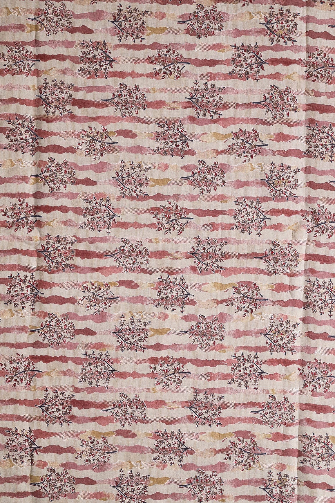 Dusty Pink And Light Beige Foil Floral Print On Viscose Chanderi Silk Fabric - doeraa