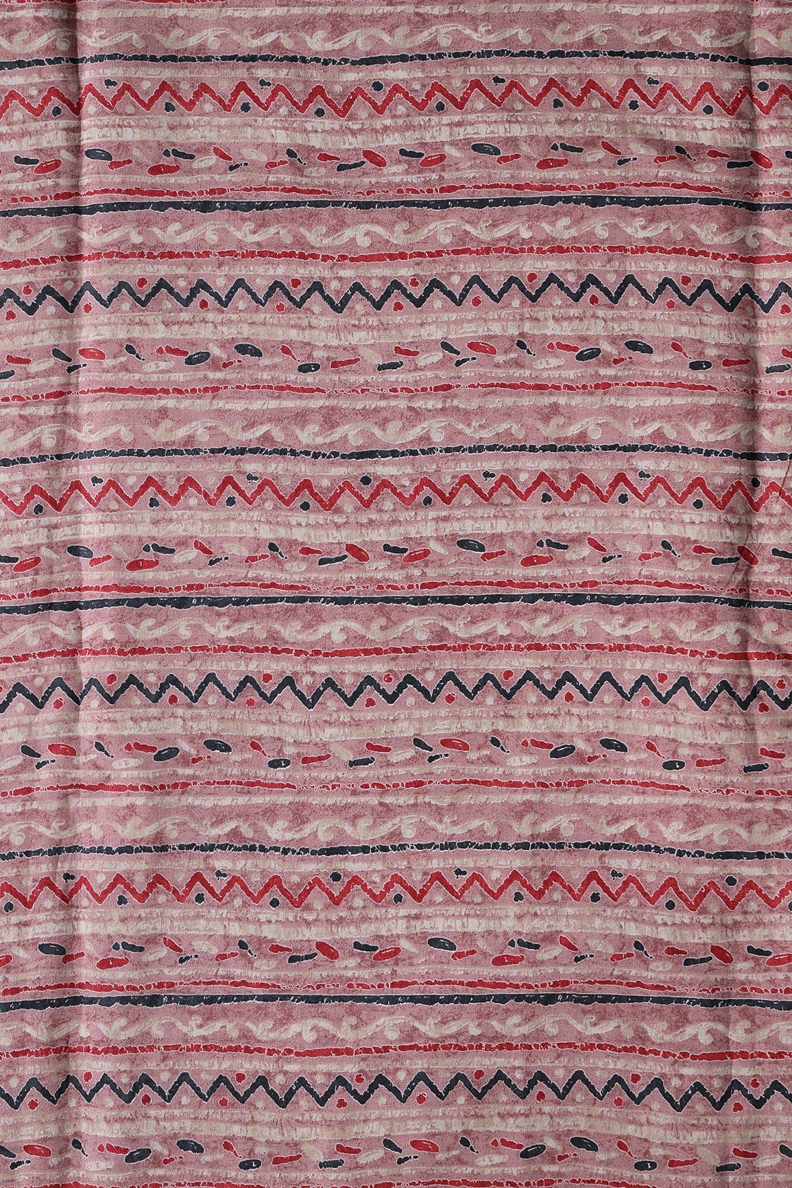 Dusty Pink And Light Beige Stripes Print On Viscose Chanderi Silk Fabric - doeraa