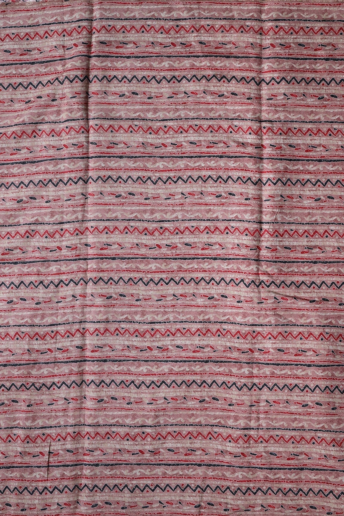 Dusty Pink And Light Beige Stripes Print On Viscose Chanderi Silk Fabric - doeraa