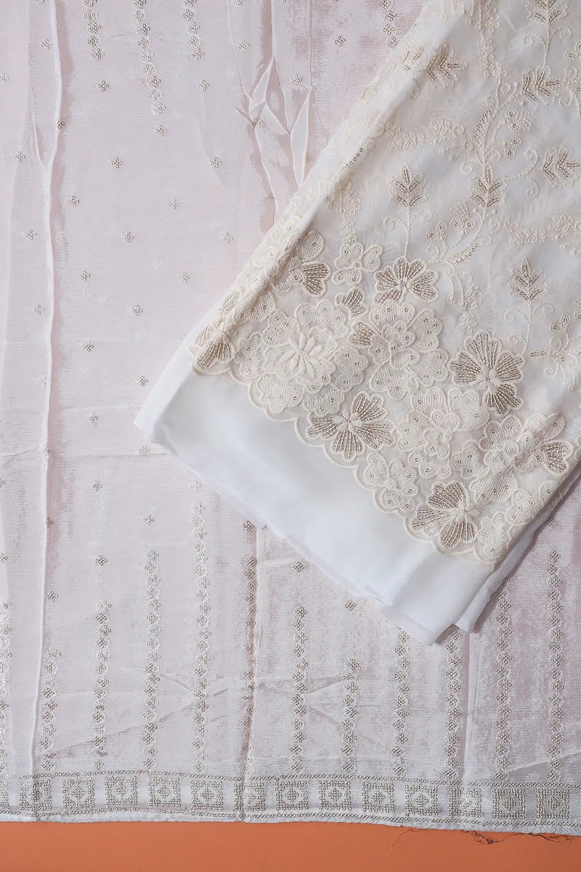 Dyeable Lucknowi Unstitched Pure Viscose Georgette Suit Set (3 piece) - doeraa