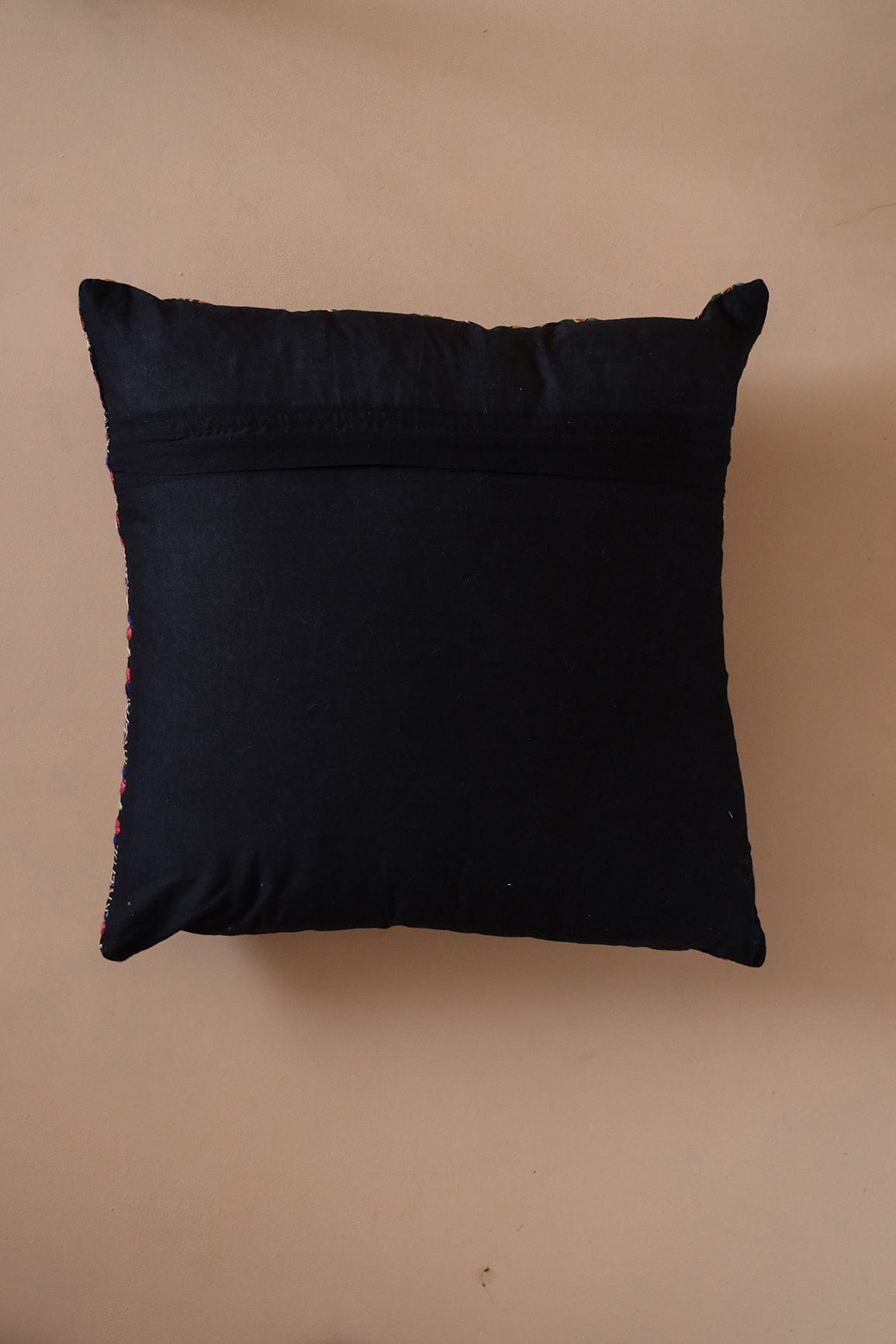 Elegant Floral Embroidery on Black cotton Cushion Cover (16*16 inches) - doeraa