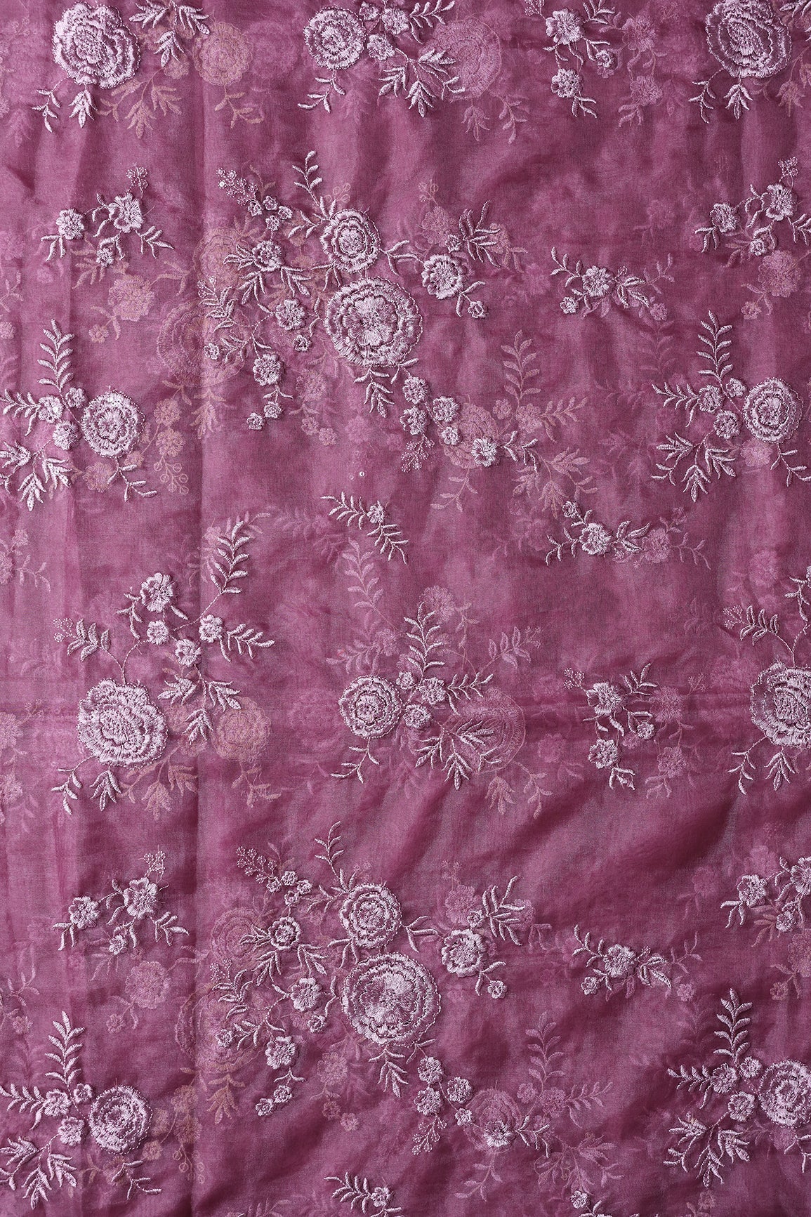 Elegant Floral Thread With Water Sequins Embroidery On Wine Organza Fabric - doeraa