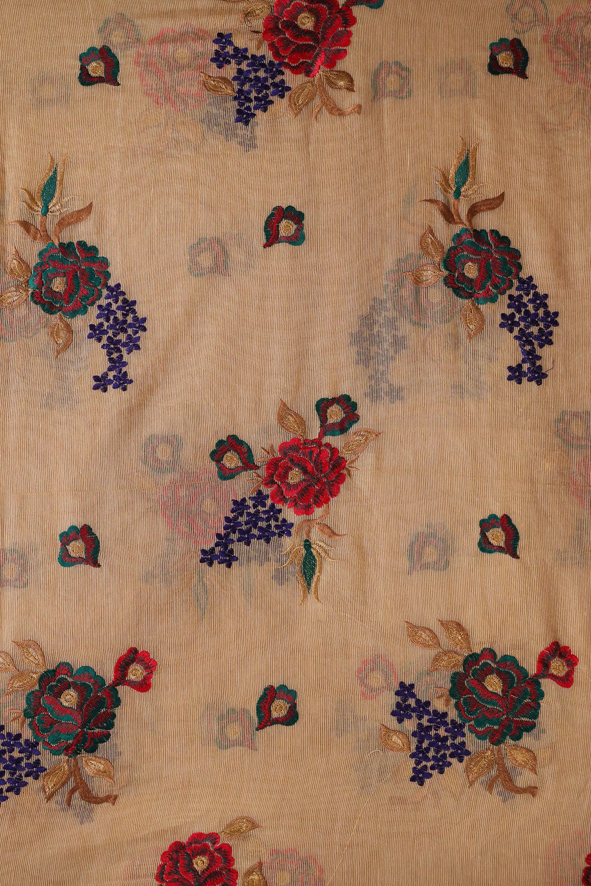 Elegant Multi Colour Floral Embroidery on Beige Kota Doria Net Fabric - doeraa