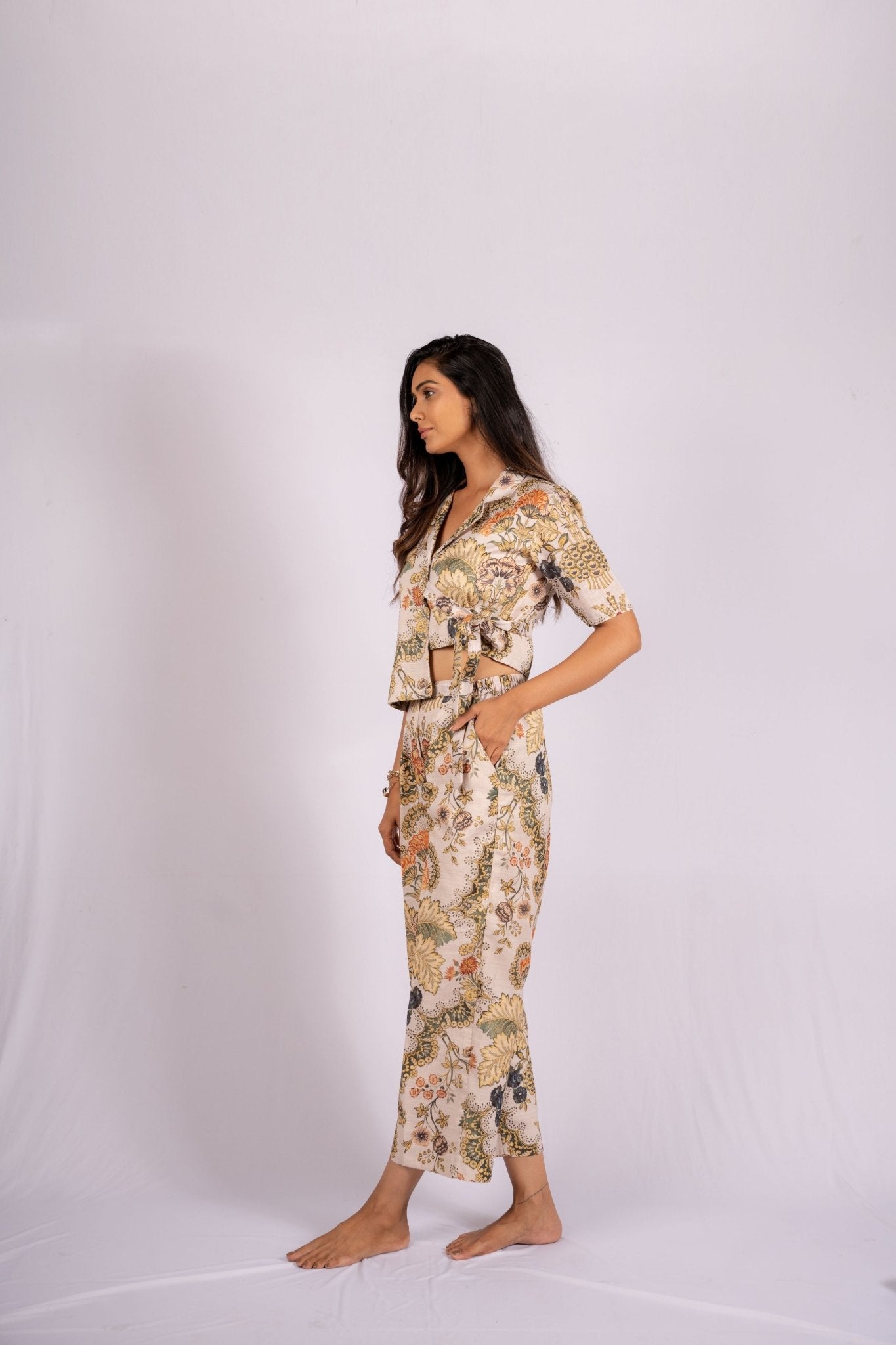 Elixir Floral Cream Linen Co - ord Set - doeraa