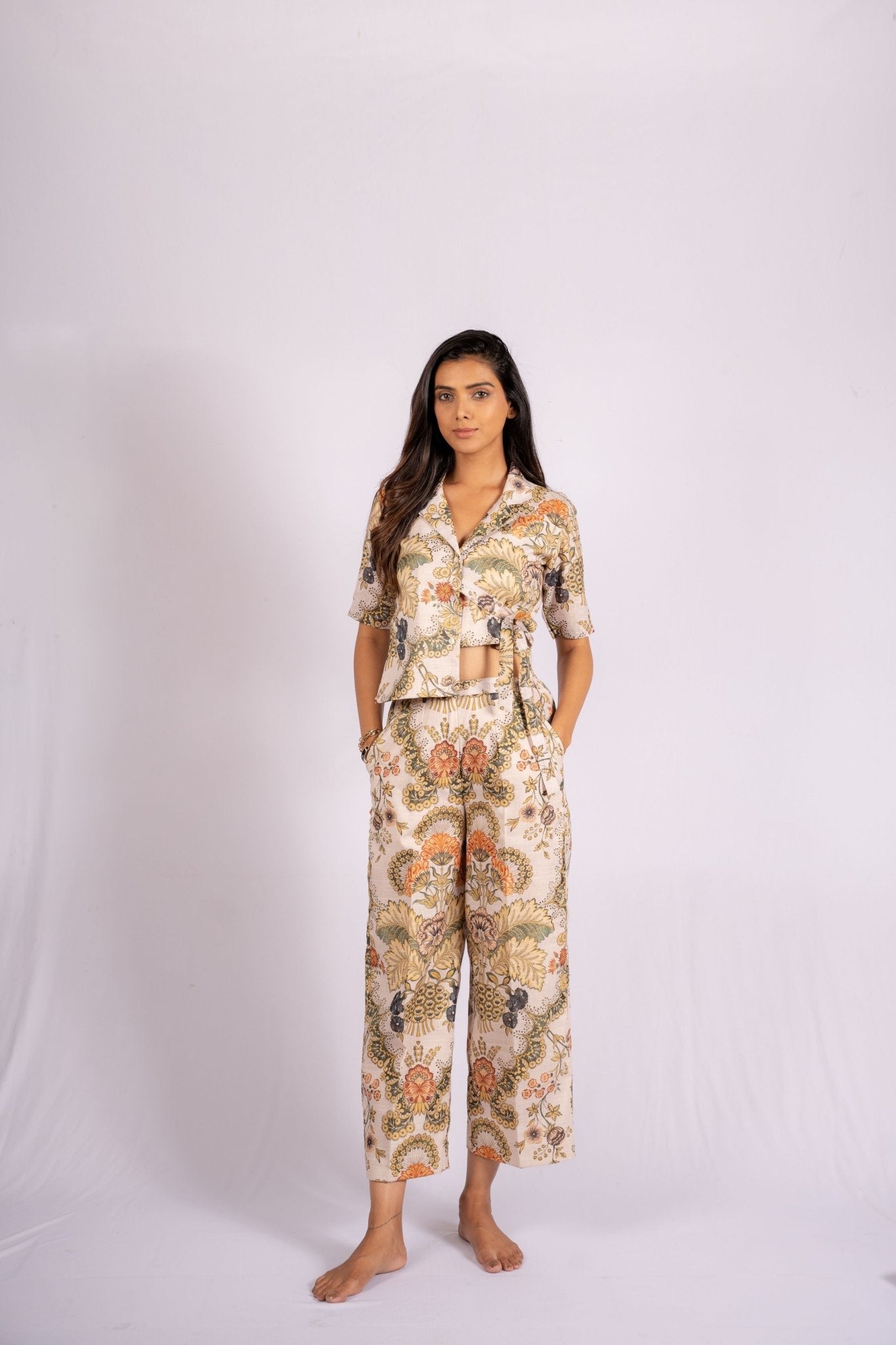 Elixir Floral Cream Linen Co - ord Set - doeraa