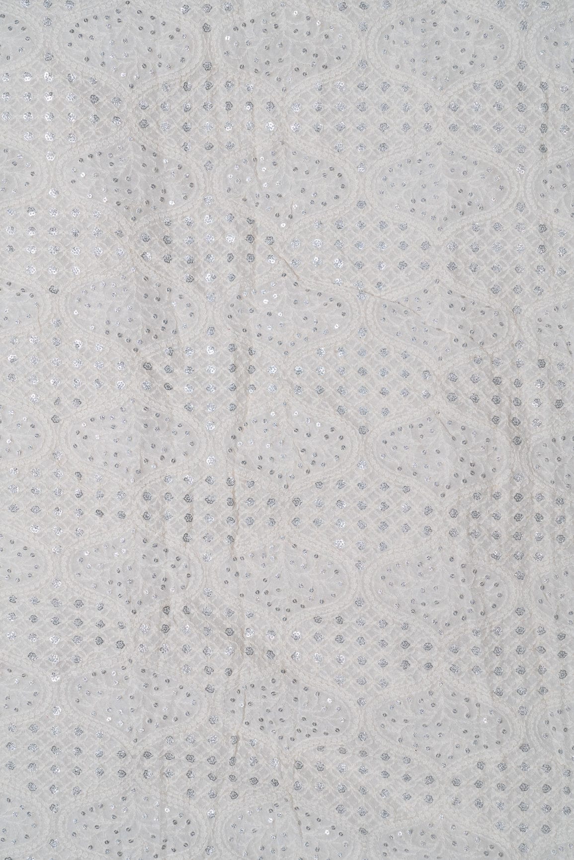 doeraa Embroidery Fabrics 0.90 Meter Cut Piece Of Silver Sequins With White Thread Lucknowi Embroidery On Dyeable Viscose Georgette