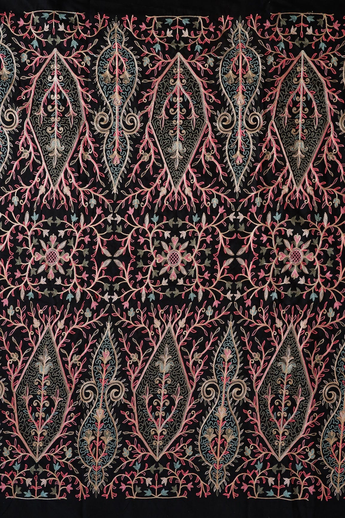 doeraa Embroidery Fabrics 1.5 Meter Cut Piece Of Multi Thread Beautiful Heavy Traditional Kashmiri Embroidery Work On Black Cotton Fabric