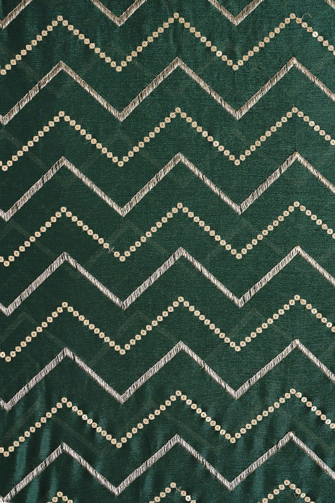 doeraa Embroidery Fabrics 2 Meter Cut Piece Of Gold Zari With Gold Sequins Chevron Embroidery Work On Bottle Green Chinnon Chiffon Fabric