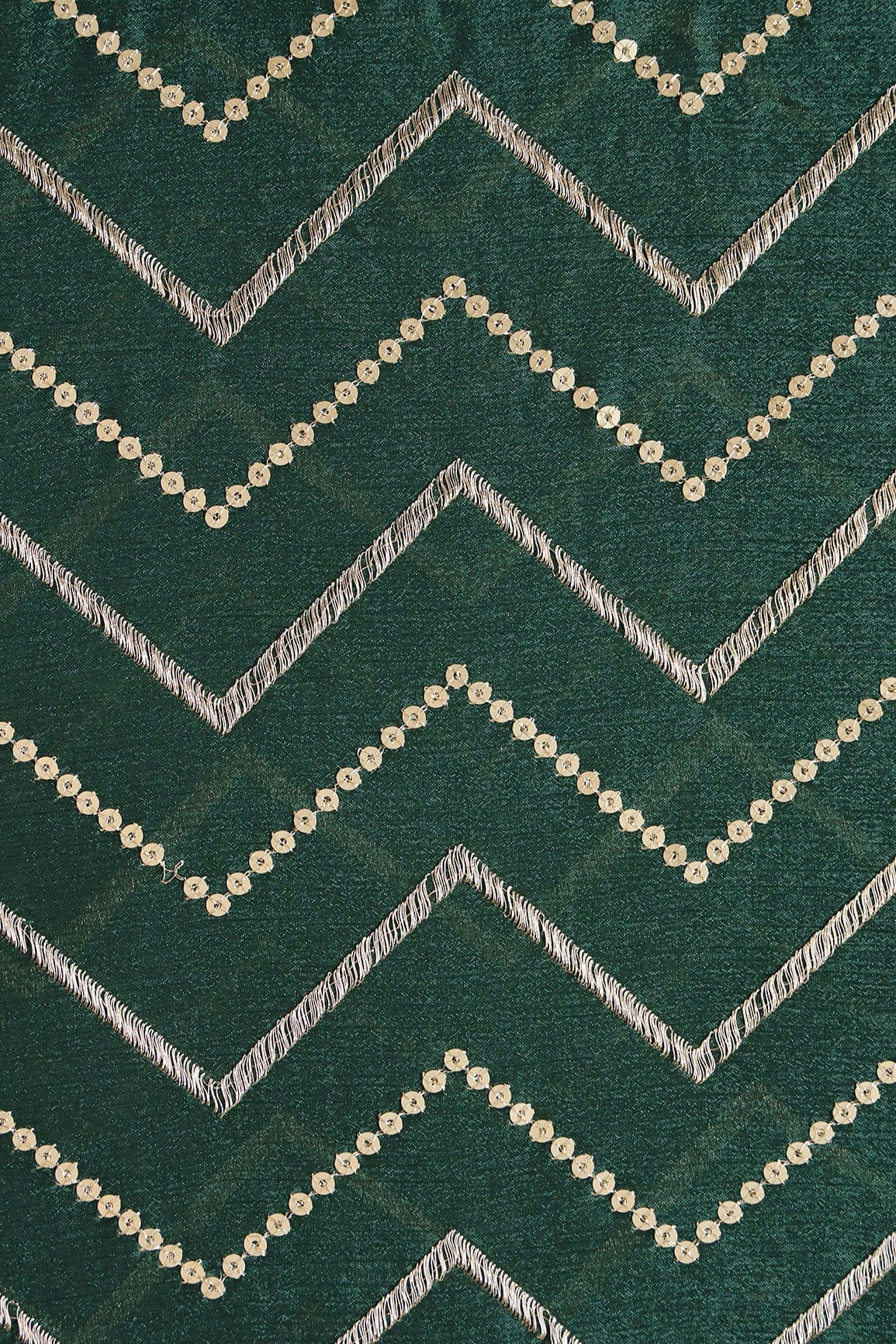 doeraa Embroidery Fabrics 2 Meter Cut Piece Of Gold Zari With Gold Sequins Chevron Embroidery Work On Bottle Green Chinnon Chiffon Fabric