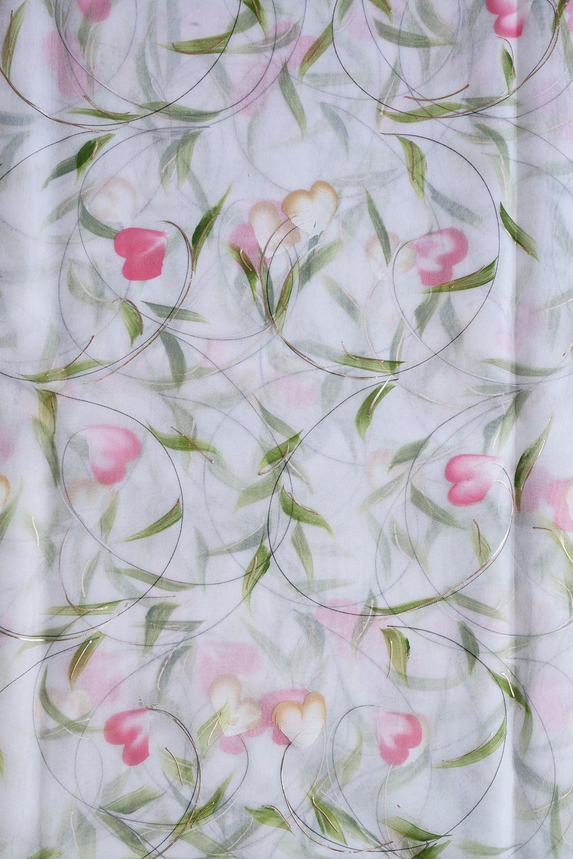 doeraa Embroidery Fabrics Beautiful Floral Hand Painted With Foil Work On White Organza Fabric