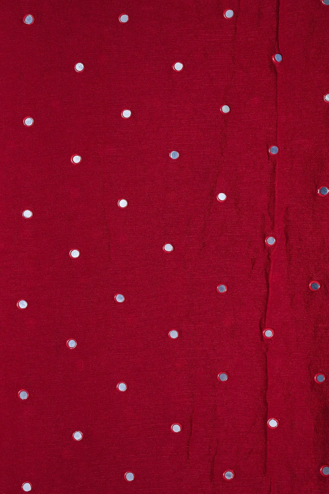 1 Meter Cut Piece Of Real Mirror Embroidery Work On Red Viscose Chinnon Chiffon Fabric