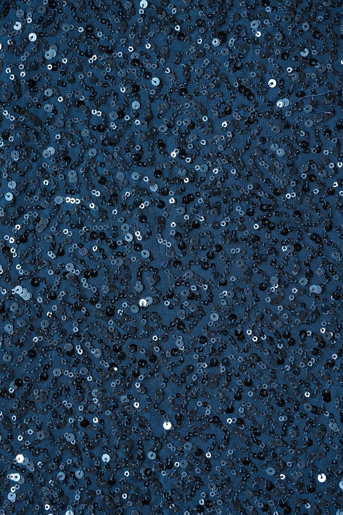 doeraa Embroidery Fabrics Exclusive All Over Sequins Embroidery On Prussian Blue Viscose Georgette Fabric