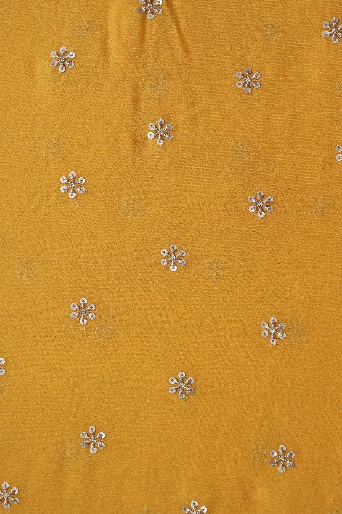 doeraa Embroidery Fabrics Gold Sequins With Gold Zari Beautiful Small Motif Embroidery On Yellow Viscose Georgette Fabric