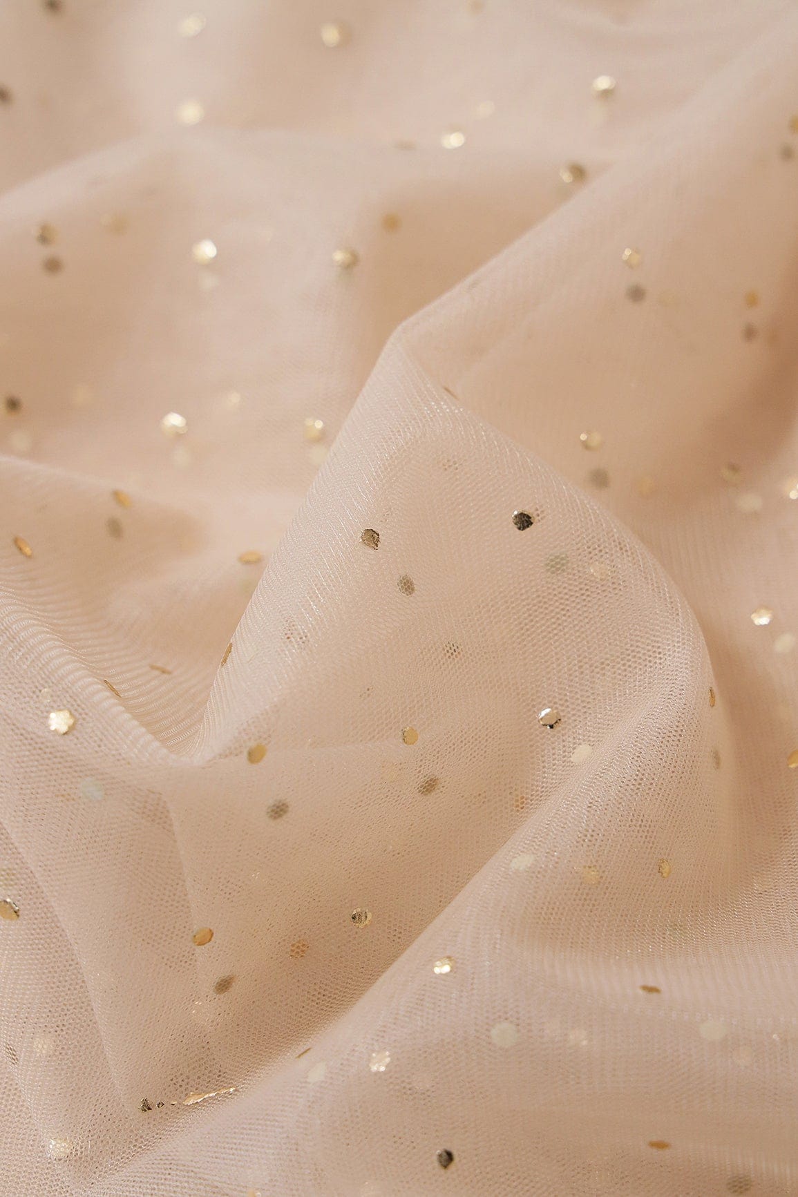 doeraa Embroidery Fabrics Light Beige Golden Dew Drops Soft Net Fabric