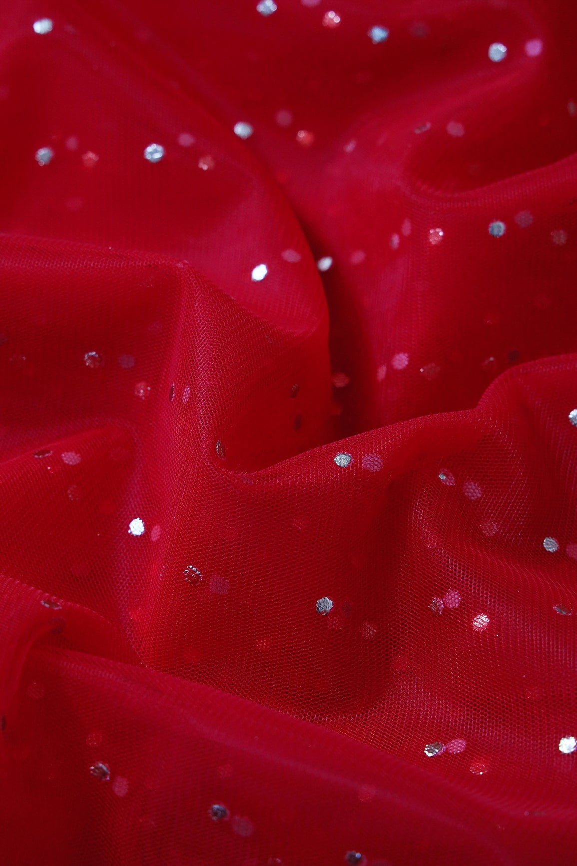 doeraa Embroidery Fabrics Red Golden Dew Drops Soft Net Fabric