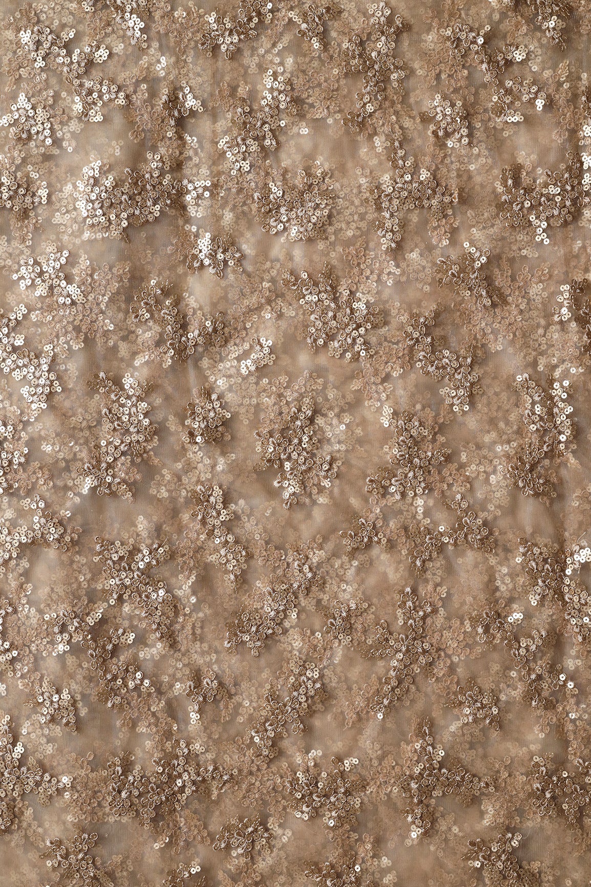 Exclusive Beige Thread With Sequins Abstract Embroidery Work On Beige Soft Net Fabric - doeraa