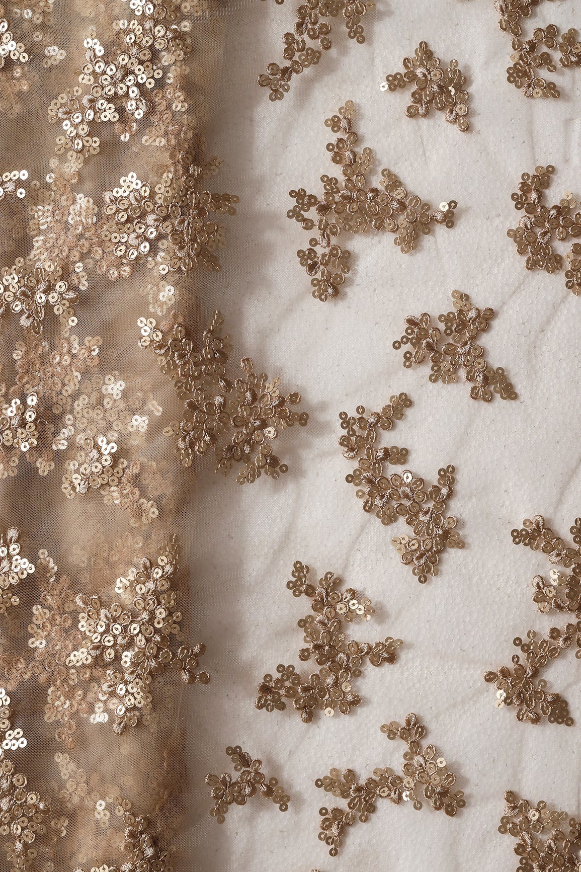 Exclusive Beige Thread With Sequins Abstract Embroidery Work On Beige Soft Net Fabric - doeraa