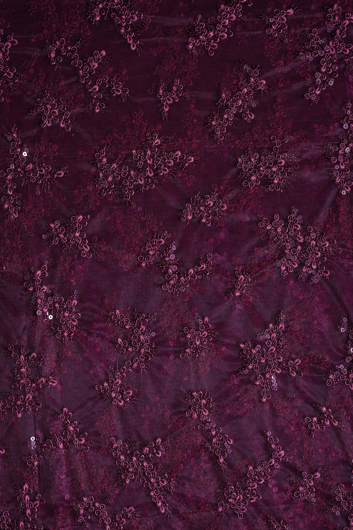 Exclusive Wine Thread With Sequins Abstract Embroidery Work On Wine Soft Net Fabric - doeraa