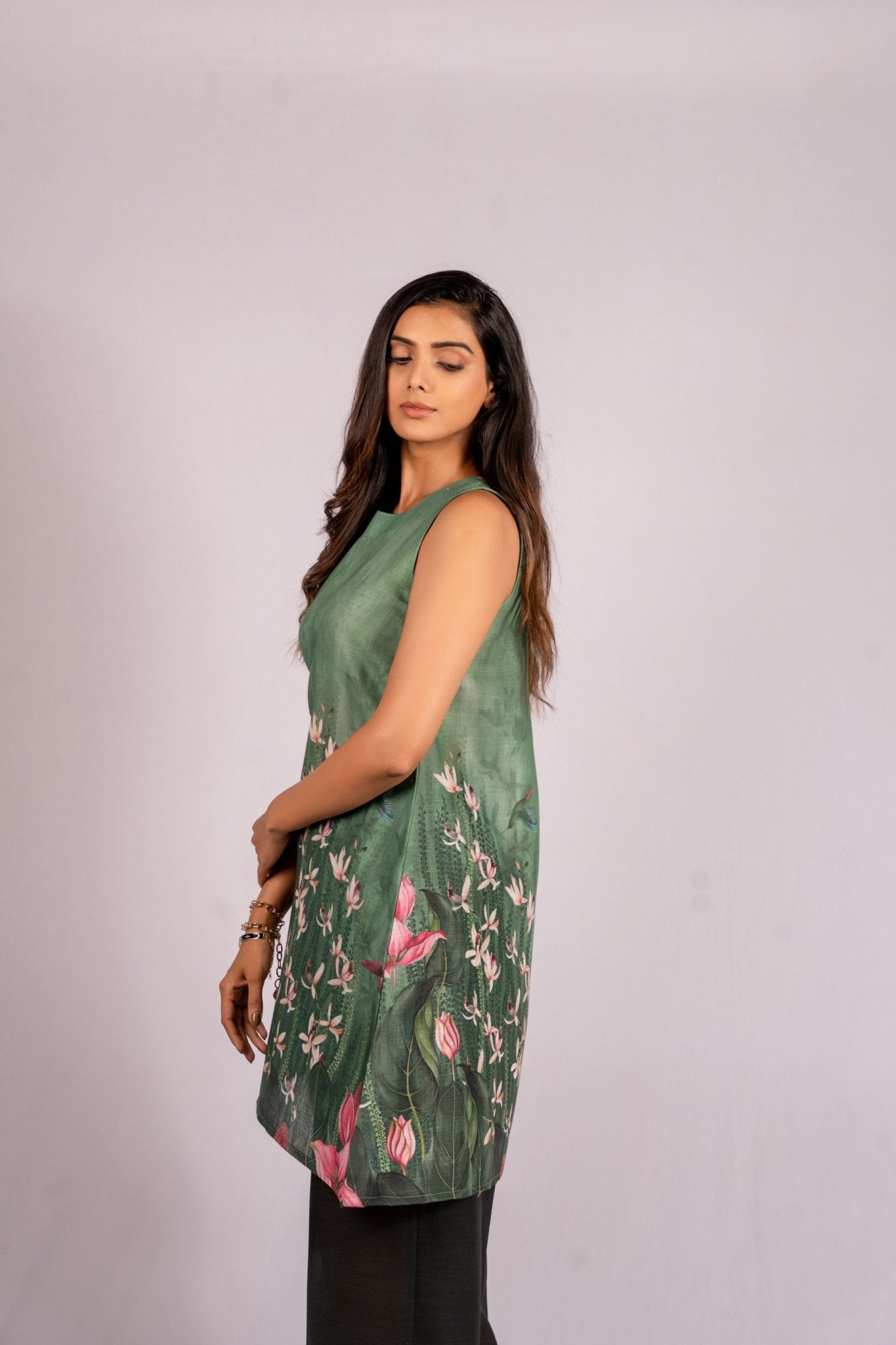 Flora Botanical Green Linen Co - ord Set - doeraa