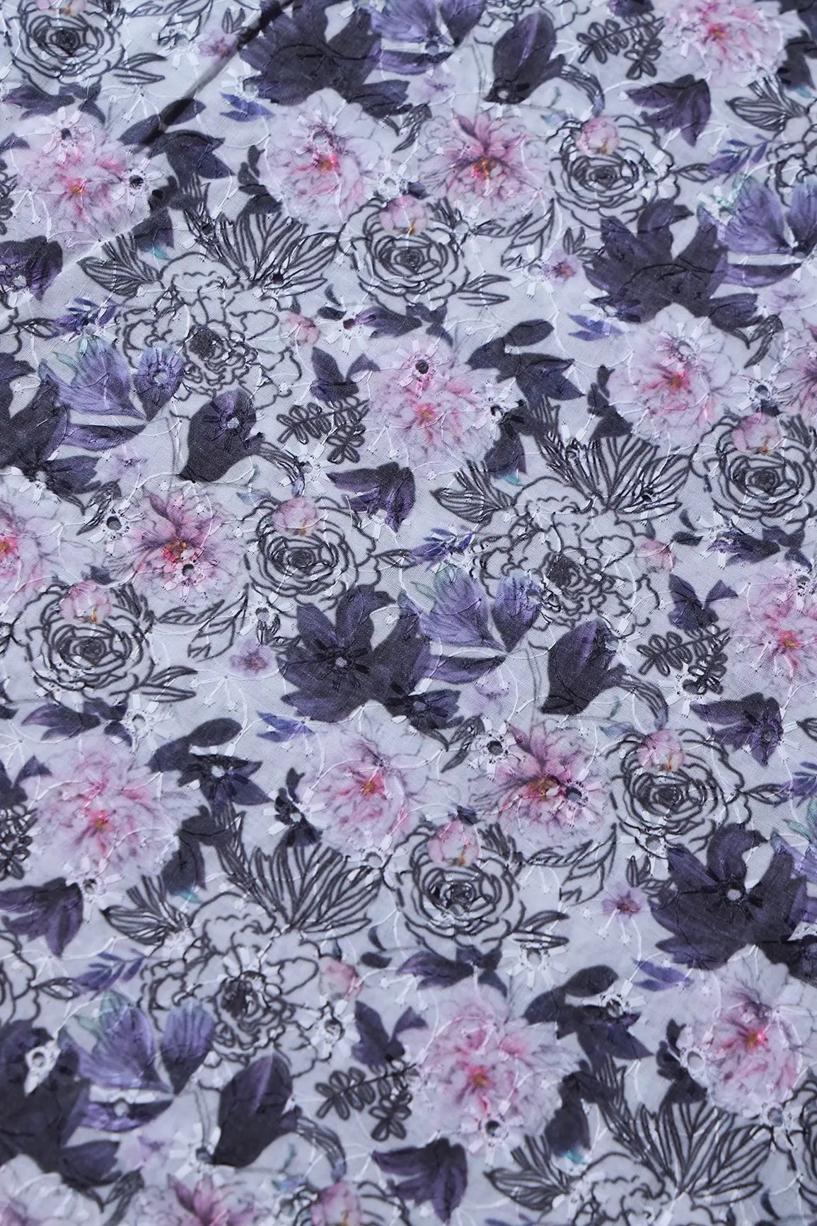Floral Digital Print On Hakoba Cotton Embroidery Fabric - doeraa