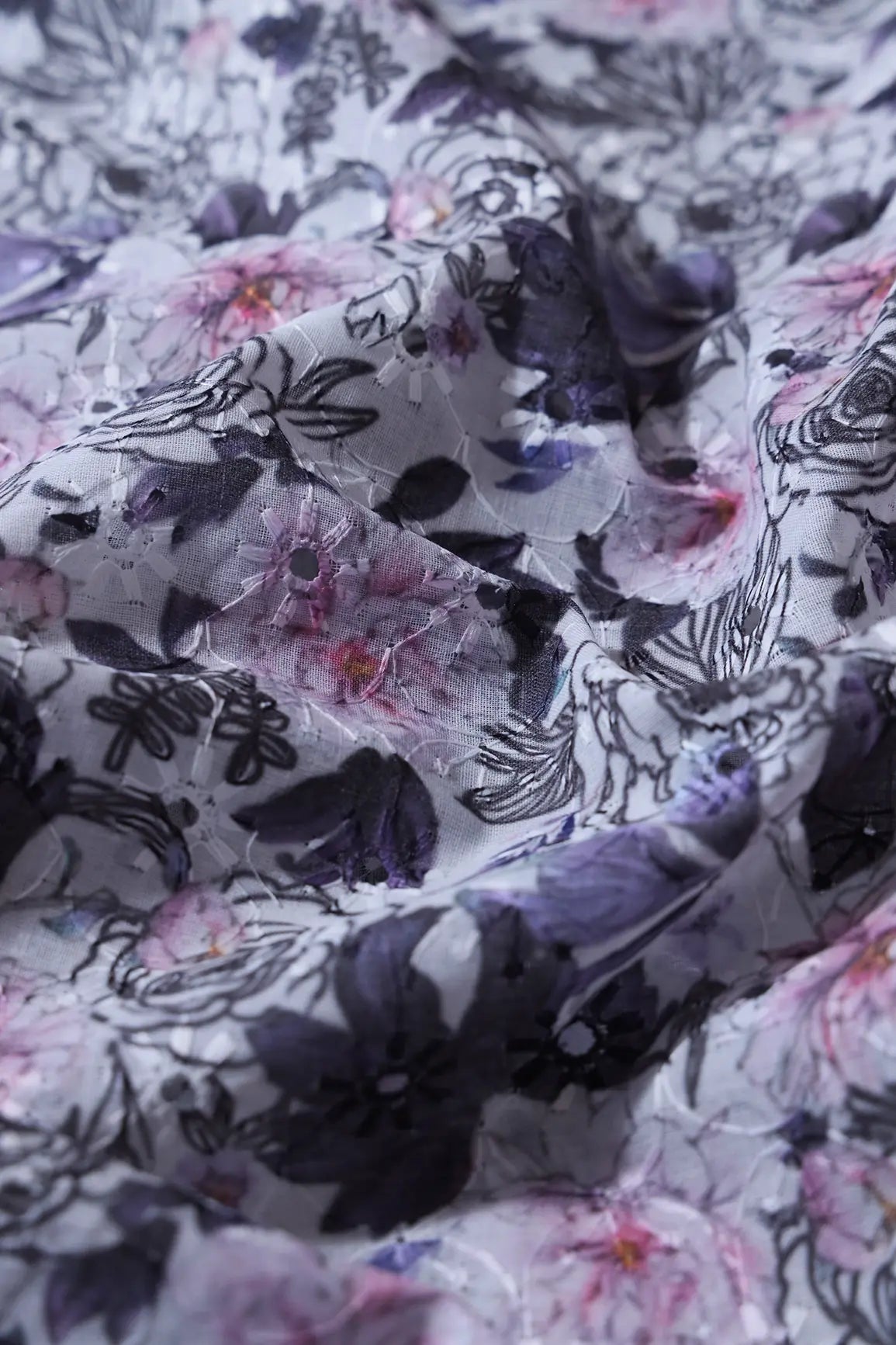 Floral Digital Print On Hakoba Cotton Embroidery Fabric - doeraa