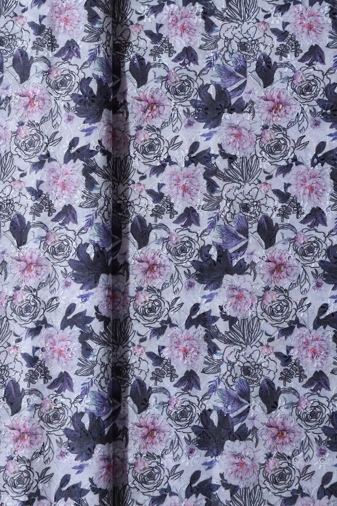 Floral Digital Print On Hakoba Cotton Embroidery Fabric - doeraa