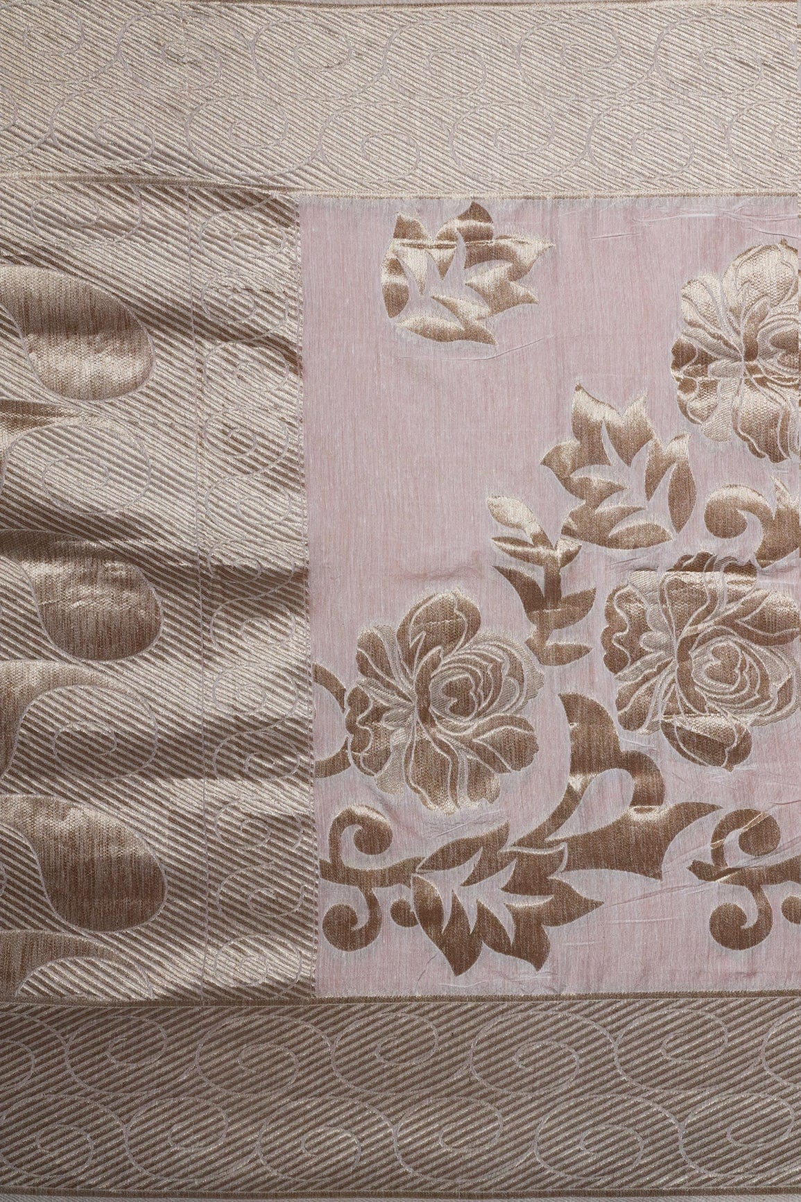 Floral Gold Zari Jacquard White Dyeable Chanderi Dupatta With Border - doeraa