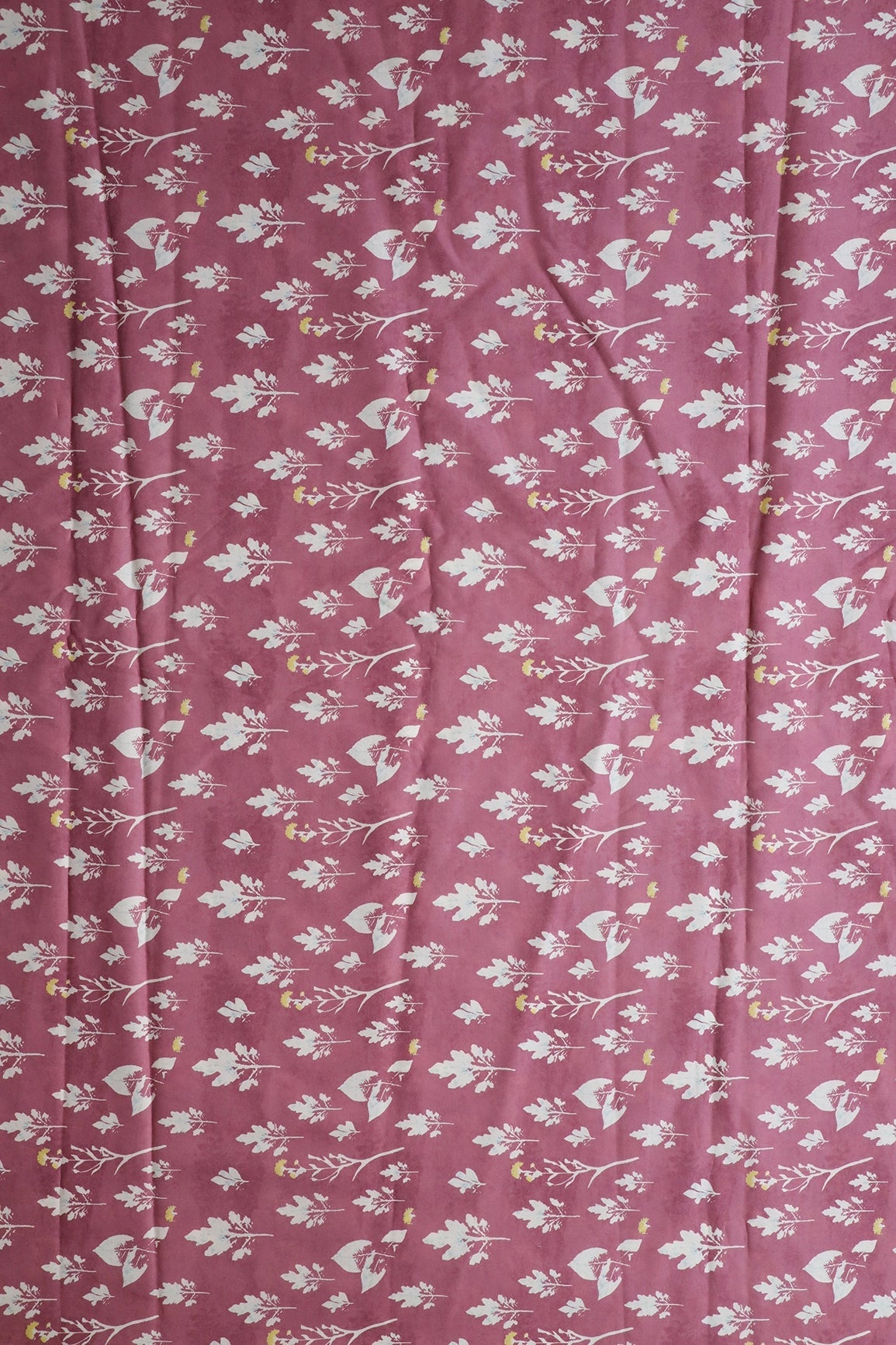 Floral Motif Digital Print Design On Dusty Rose Pink Linen Satin Fabric - doeraa