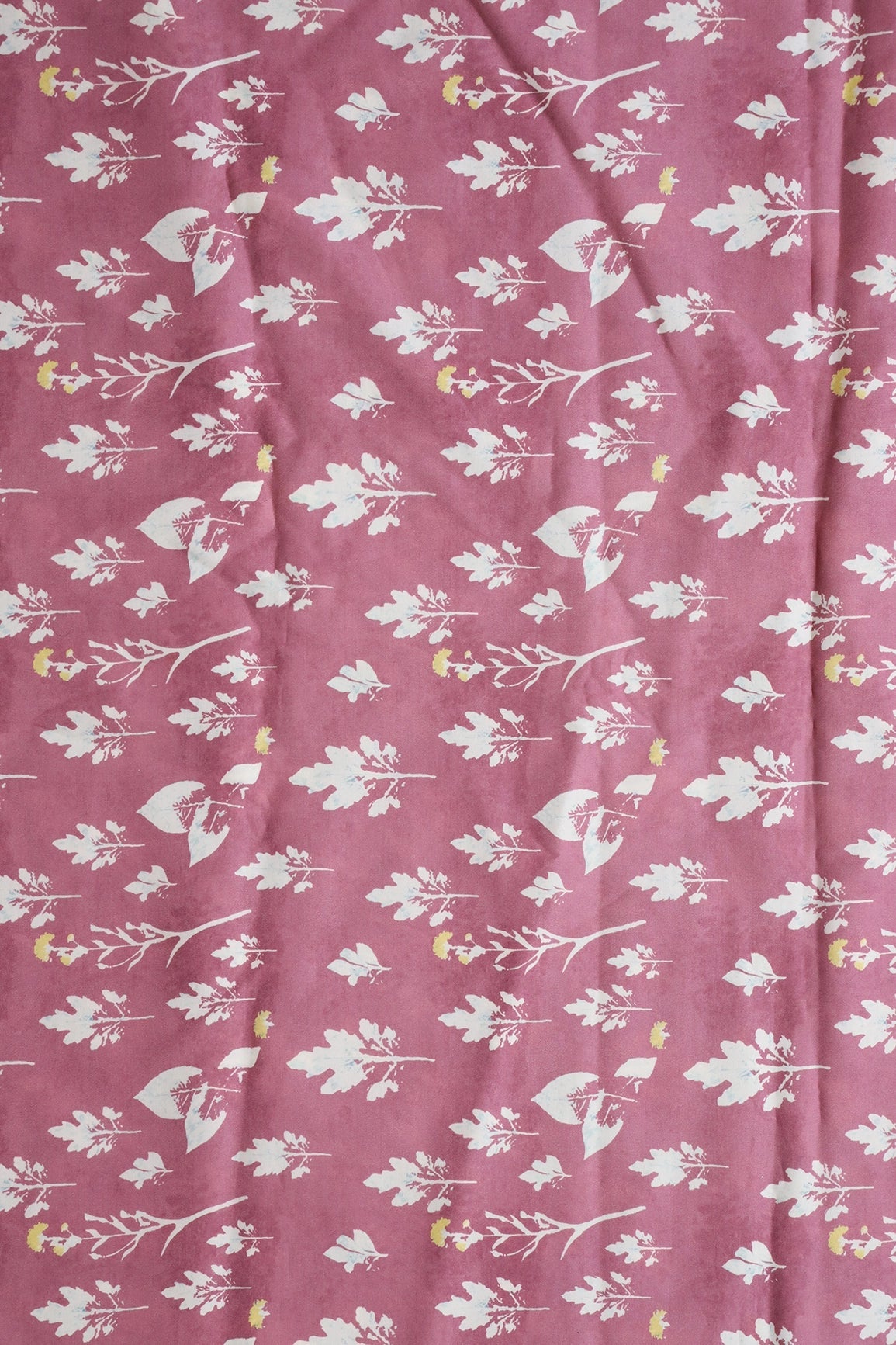 Floral Motif Digital Print Design On Dusty Rose Pink Linen Satin Fabric - doeraa